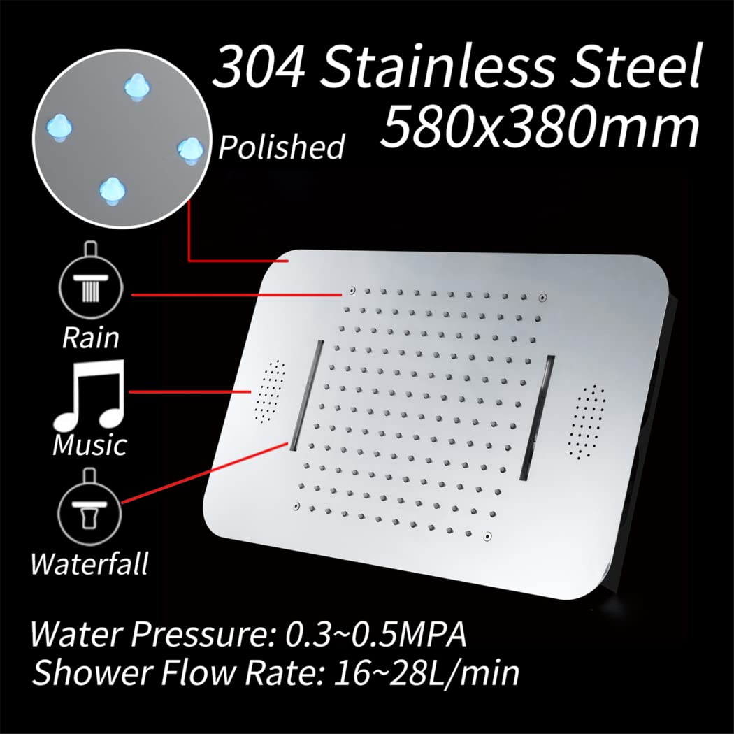 16 Colors LED Music Shower System - Luxury Hot/Cold Rainfall Shower Head Combo with 580x380mm 2-Function Faucet Set for Modern Bathroom Upgrade | Perfect for Spa-Like Relaxation & Mood Lighting