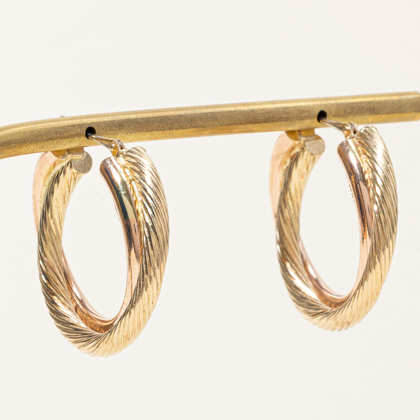 14K Two-Tone Gold Twisted Hoop Earrings for Women - Elegant Dainty Huggie Hoops - Perfect for Everyday Wear, Parties & Gifts