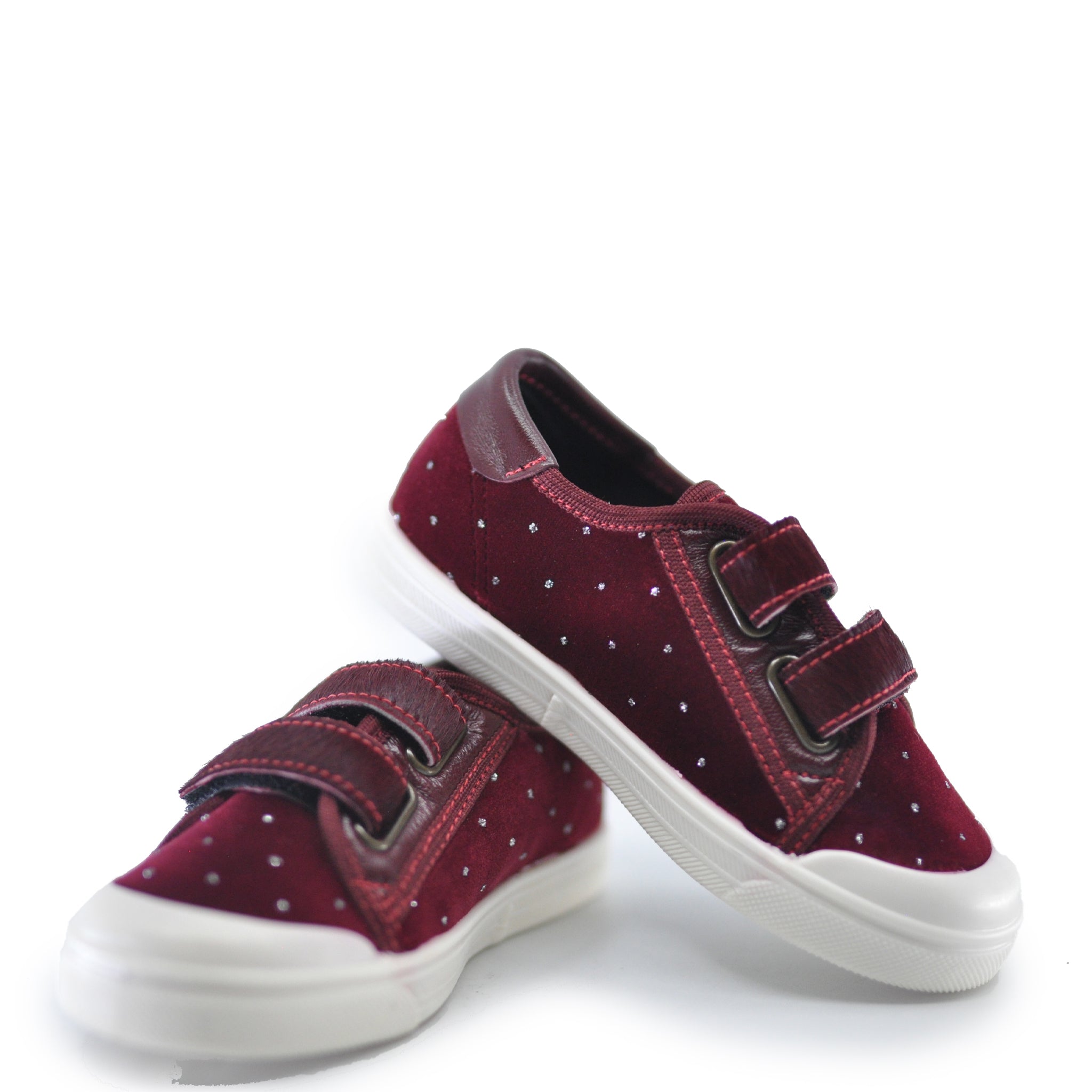 Pepe Burgundy Crystal Velvet Velcro Sneakers for Women - Comfortable Slip-On Casual Shoes with Sparkling Rhinestones - Perfect for Daily Wear, Parties & Special Occasions