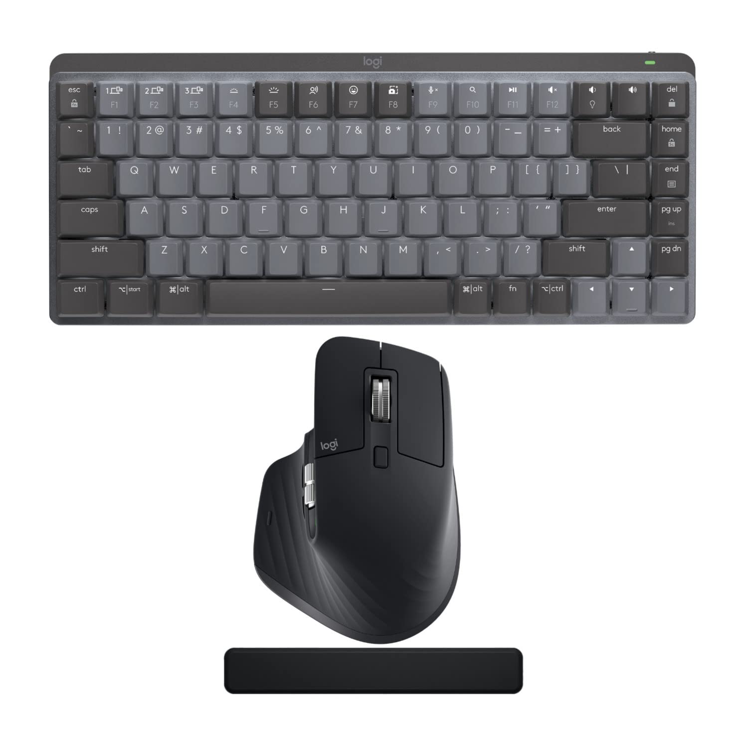 Logitech MX Mechanical Mini Tactile Wireless Keyboard (Graphite) with MX Master 3S Mouse (Black) & Ergonomic Palm Rest - Perfect for Office, Gaming & Programming - 3-Piece Productivity Bundle
