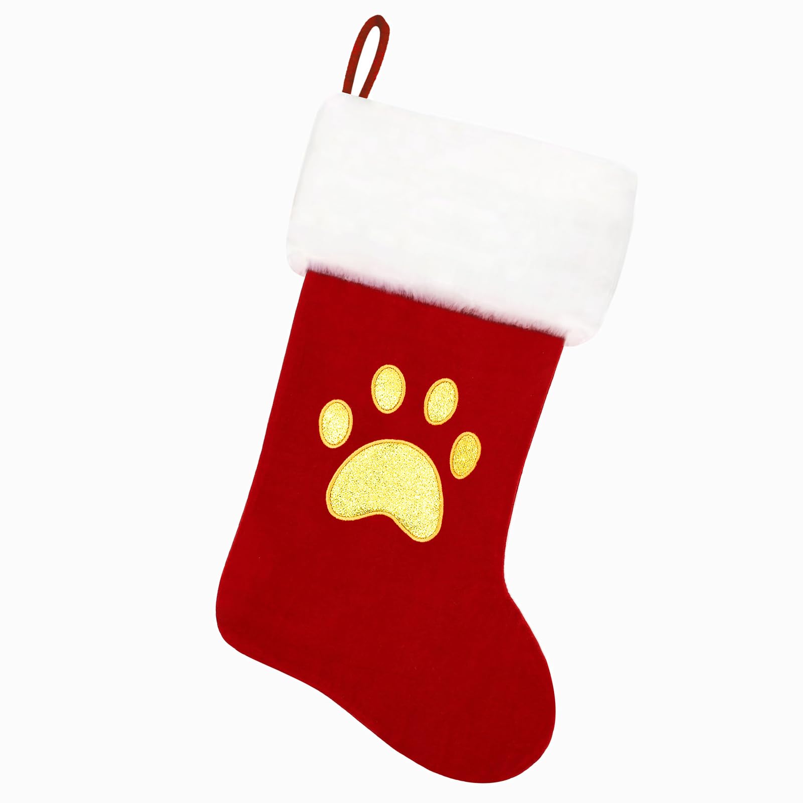 20 Inch Red Velvet Christmas Stockings with Soft Plush Cuff - Personalized Pet Paw Embroidery for Fireplace Decor | Holiday Home Decor & Xmas Tree Gift Stocking for Family & Pets