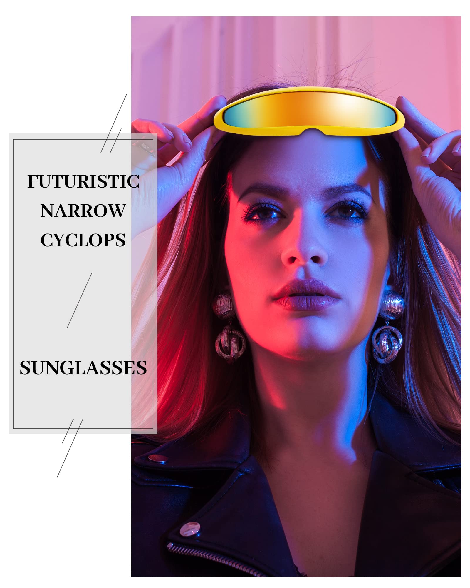 4 Pairs Futuristic Narrow Cyclops Sunglasses - Robot & Space Costume Accessory with Color Mirrored Lens - Perfect for Cosplay, Halloween, and Sci-Fi Events