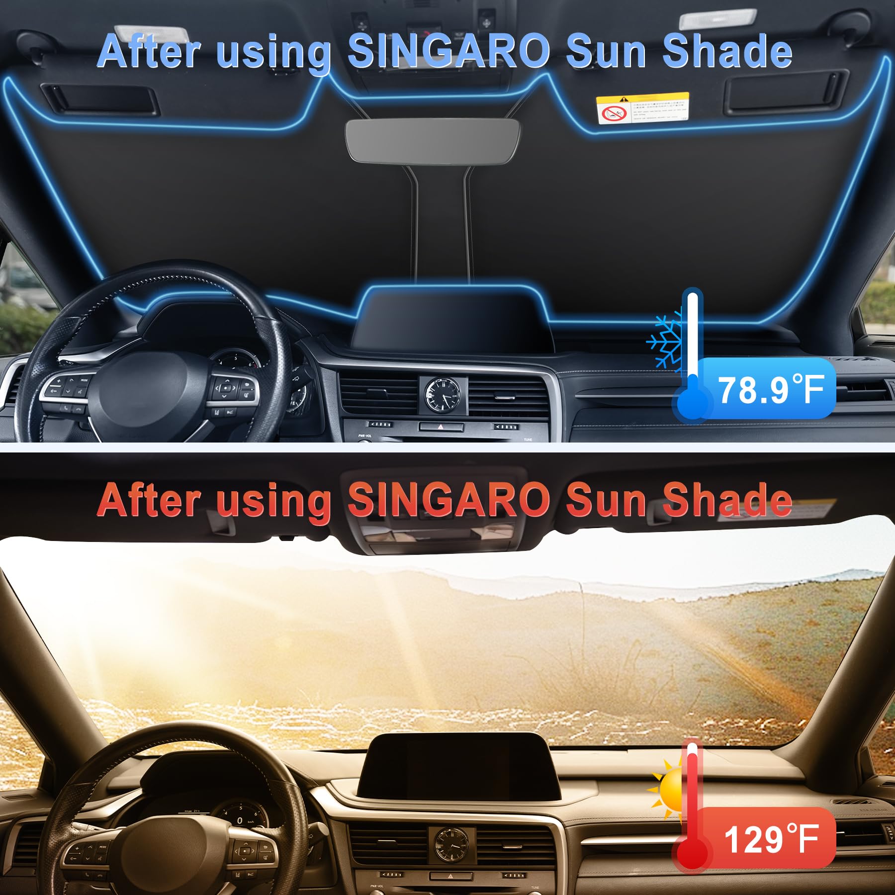 SINGARO Universal Foldable Reflective Car Windshield Sun Shade - UV Protection for All Vehicles with Overlapping Design | Perfect for Parking, Road Trips & Hot Summer Days