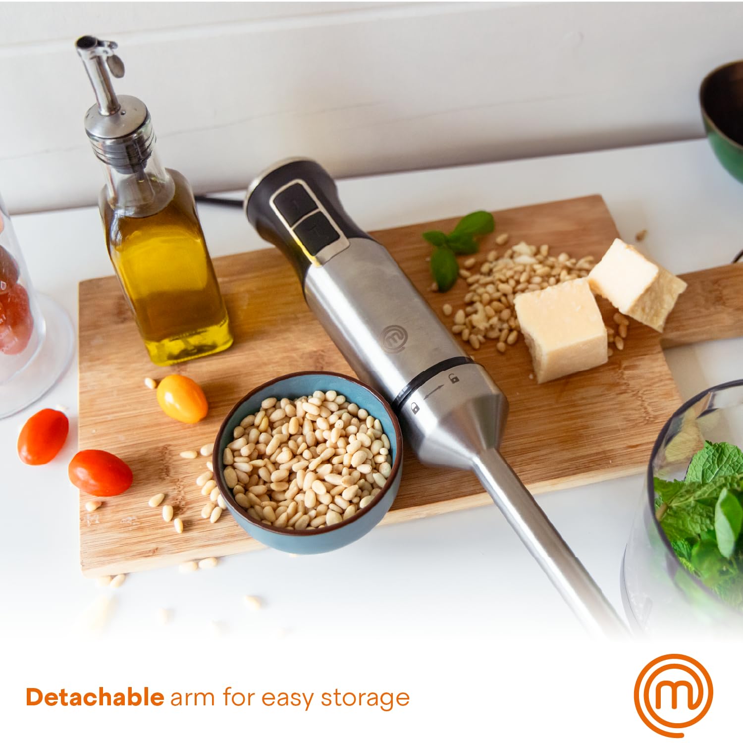 MasterChef 400W Immersion Hand Blender with Stainless Steel Shaft - Includes Chopper Attachment & Measuring Cup - Perfect for Baby Food, Soups, Sauces, Smoothies & Purees - Ideal for Kitchen, Restaurant & Home Cooking
