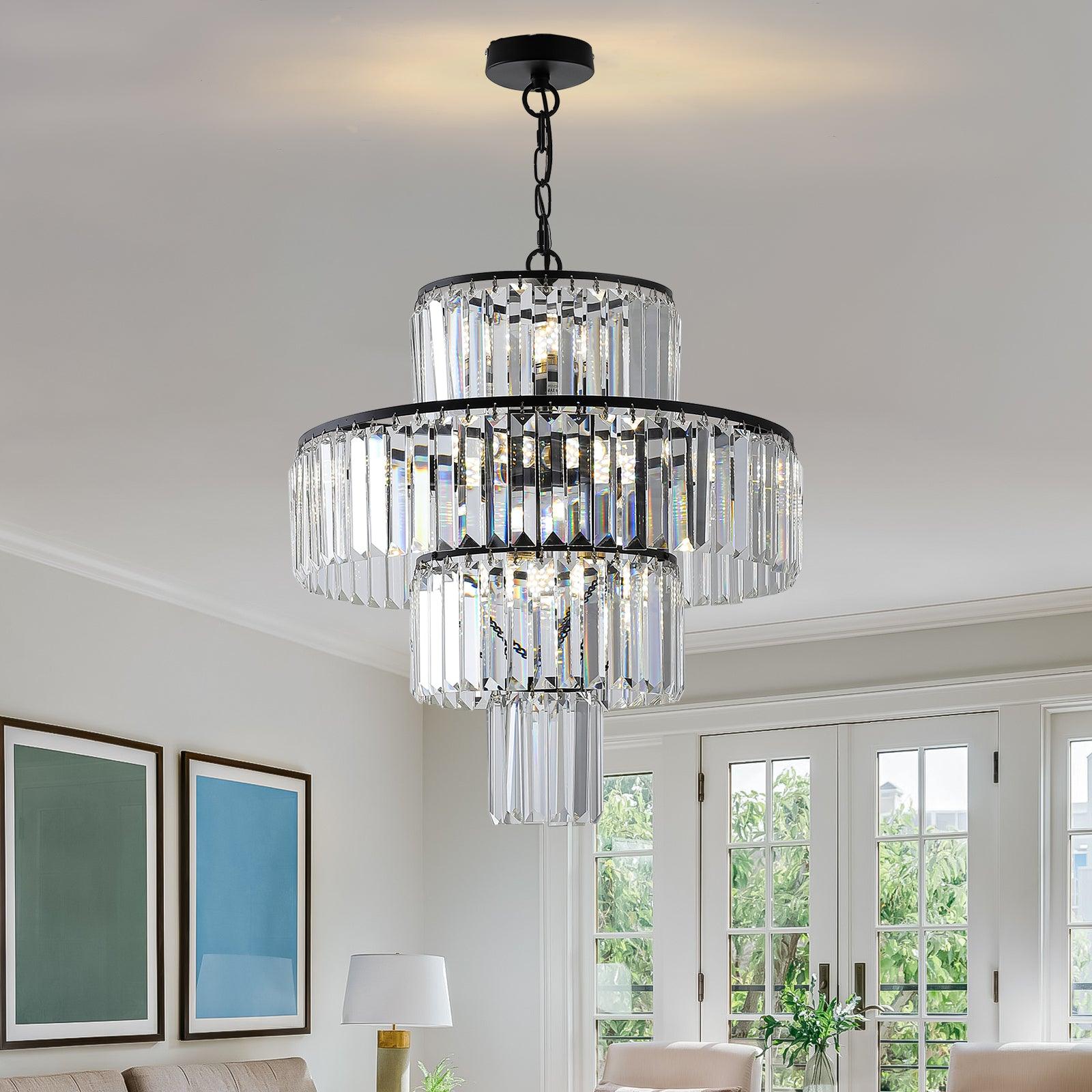 Luxury Black Crystal Chandelier - 19.7 Inch Modern Hanging Pendant Light Fixture for Dining Room, Bedroom & Living Room - Elegant Lighting for Home Decor, Weddings & Special Events