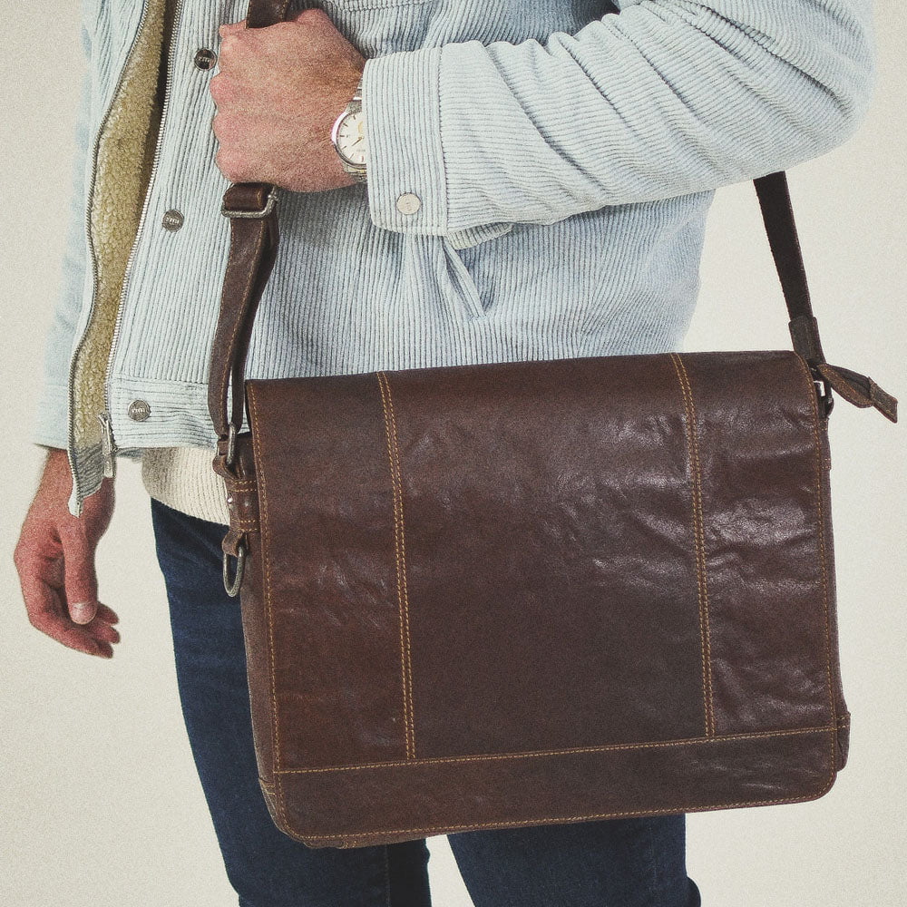 Jack Georges Voyager Full Size Messenger Bag for Men - Durable Leather Crossbody Bag for Work, Travel & Everyday Use - Stylish Laptop Briefcase with Adjustable Strap