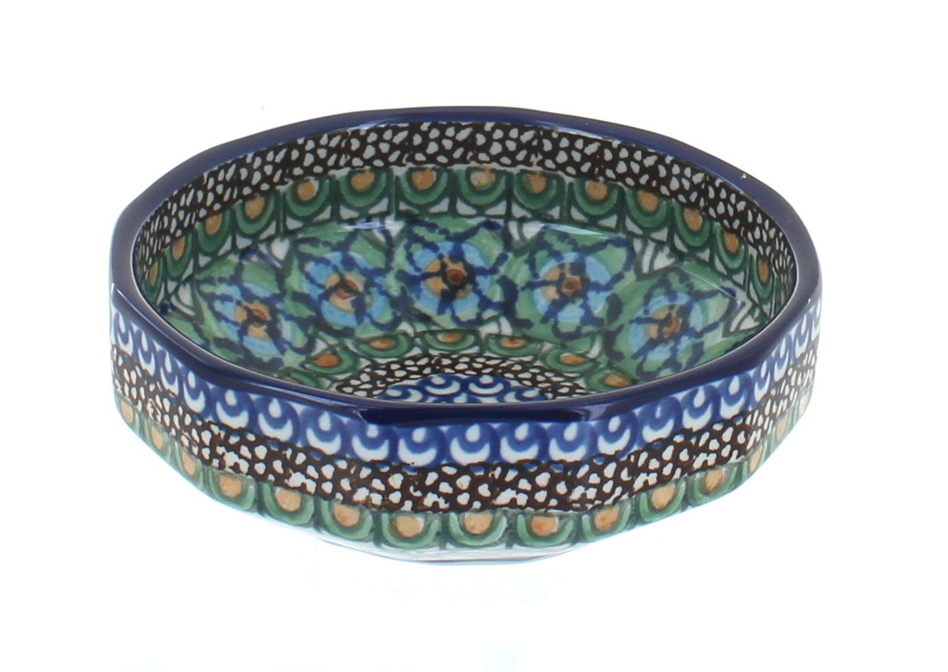 Handmade Blue Rose Polish Pottery Mardi Gras Small Angular Bowl - Perfect for Candy, Snacks & Home Decor