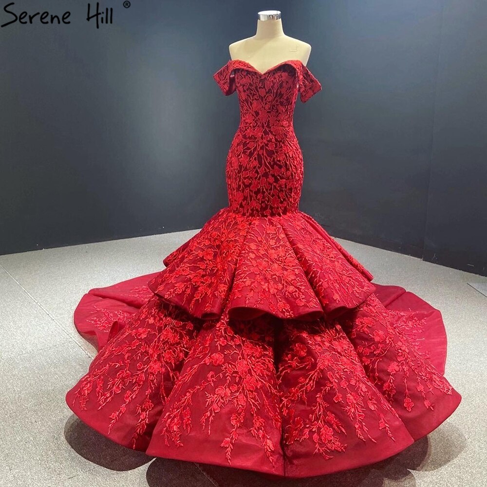 Handmade Wine Red Mermaid Wedding Dress 2025 | Off-Shoulder Elegant Bridal Gown HA2462 | Custom Made for Beach, Church & Destination Weddings