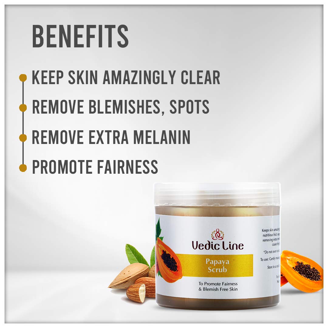 Vedicline Papaya Face Scrub with Aloe Vera, Walnut & Almond Oil - Exfoliates Dead Skin, Reduces Uneven Tone & Unclogs Pores for Healthy Clear Skin (100ml) - Perfect for Daily Skincare Routine & Acne-Prone Skin