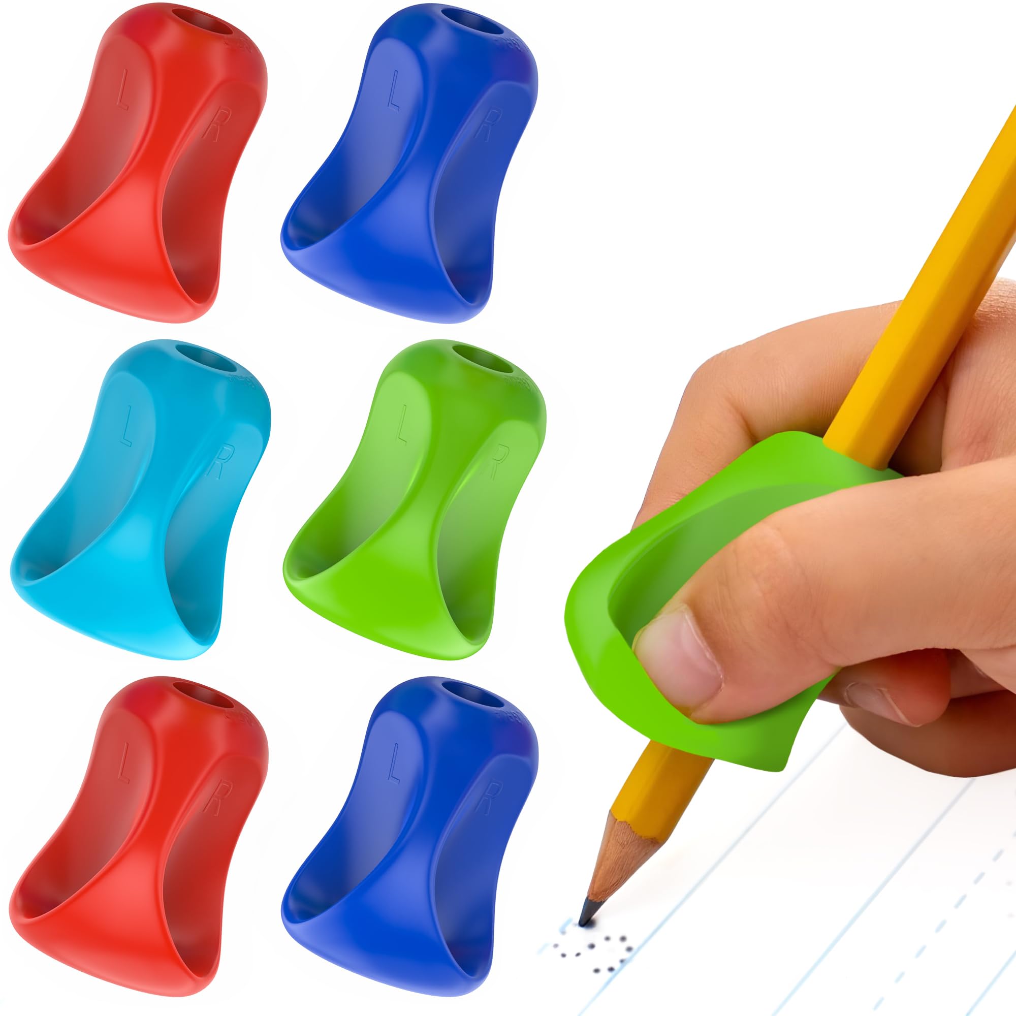 The Pencil Grip Pinch Grip - Ergonomic Writing Aid for Kids & Adults, 6-Pack Colorful Pencil Grips (TPG-12706) - Improves Handwriting & Reduces Hand Fatigue for School, Office & Art Projects
