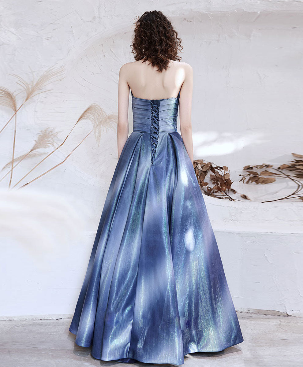 Elegant Blue Satin Long Prom Dress | A-Line Formal Evening Gown for Women | Perfect for Homecoming, Ball, and Special Occasions