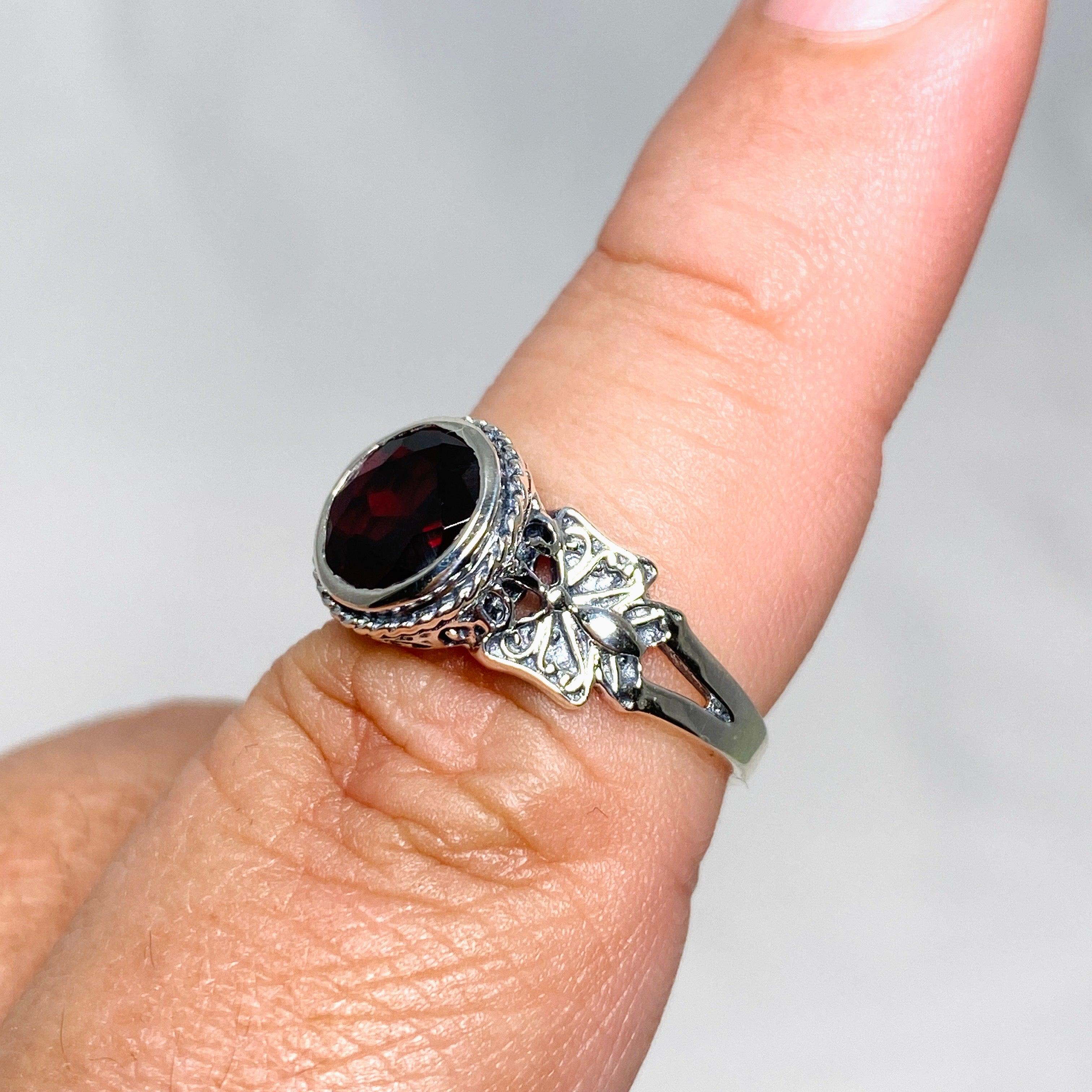 Garnet Faceted Round Ring in Elegant Decorative Setting R3671 - Perfect for Weddings, Anniversaries & Special Occasions