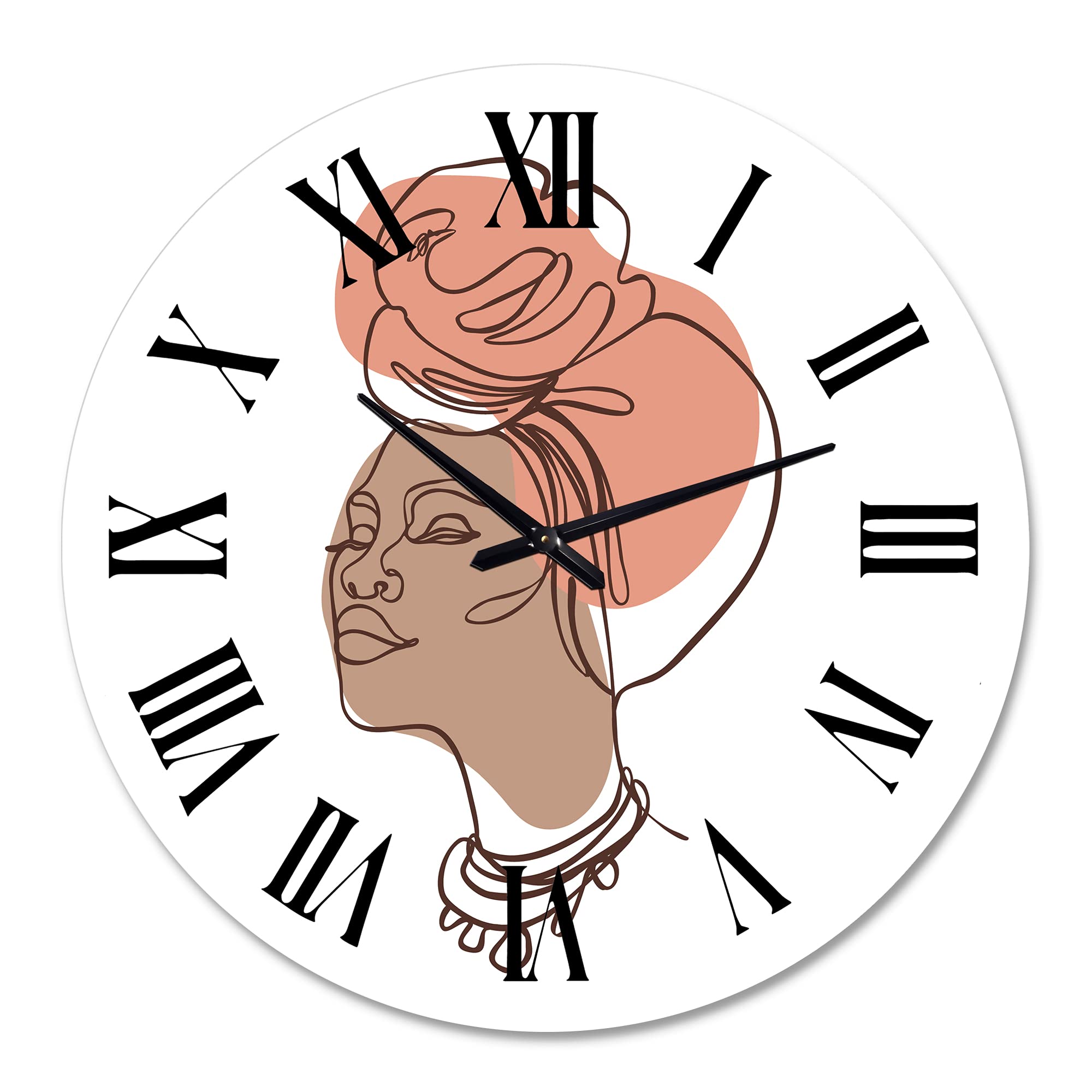 Modern Abstract Wall Clock - One Line Portrait of African American Woman IV, Large Fractal Design for Living Room, Bedroom & Office Decor | Unique Home & Office Wall Art