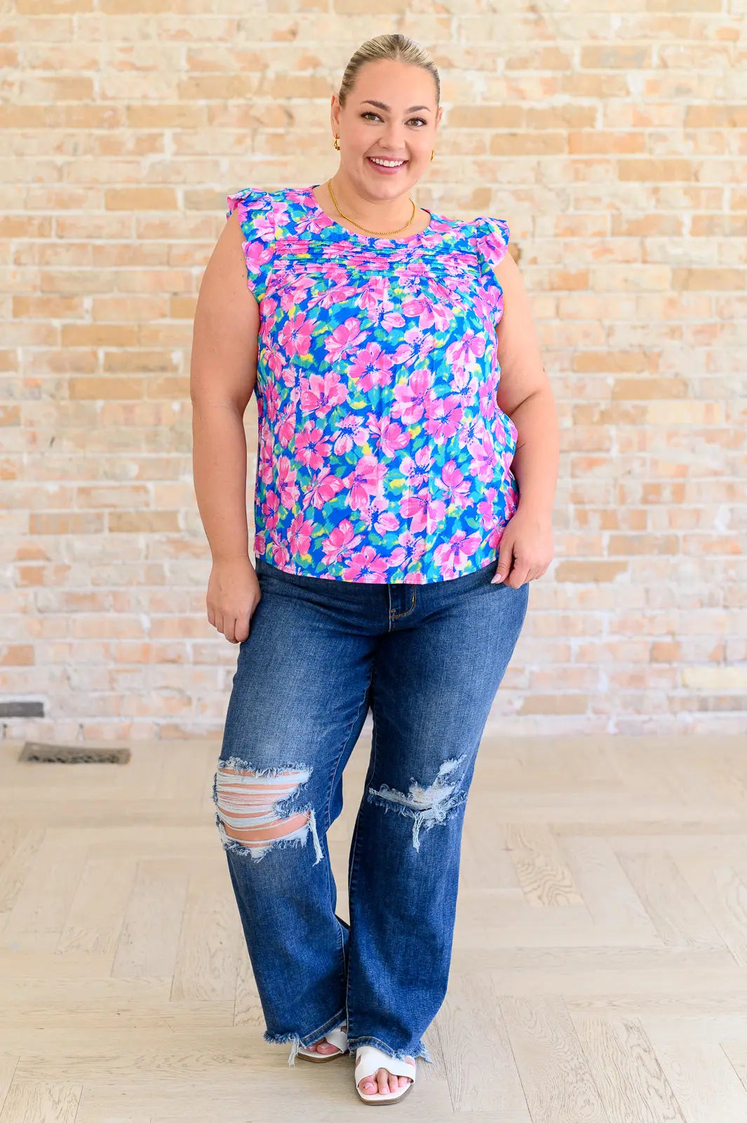 Royal Pink Flutter Sleeve Blouse for Women | Elegant Petals on the Moon Design | Perfect for Date Night & Office Wear