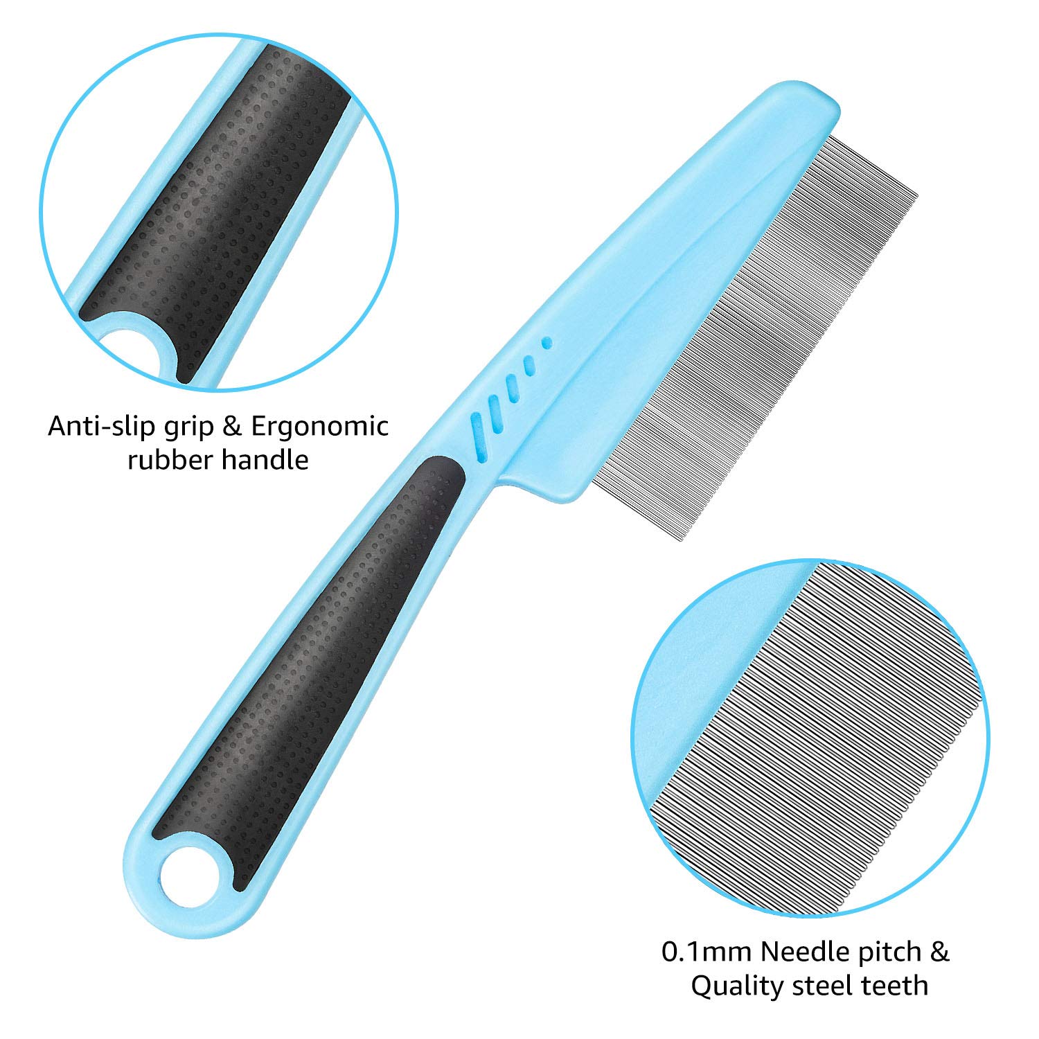 BENSEAO 5-Piece Pet Grooming Set - Metal Flea Comb for Dogs & Cats, Lice & Tear Stain Remover, Durable Detangling Comb with Storage Pouch (Blue) | Perfect for Removing Tangles, Dandruff & Floating Hair at Home or Professional Grooming