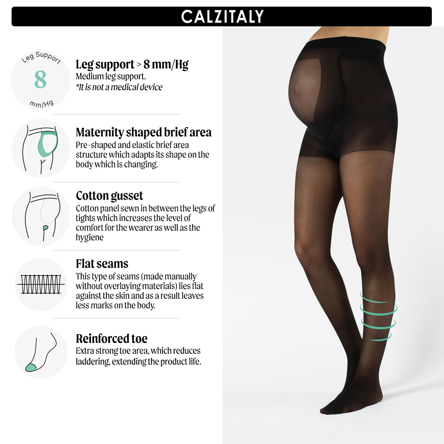 CALZITALY Maternity Pantyhose with Bellyband - 20 Denier Italian Pregnancy Tights for Comfort & Support - Perfect for Work, Travel & Everyday Wear During Pregnancy