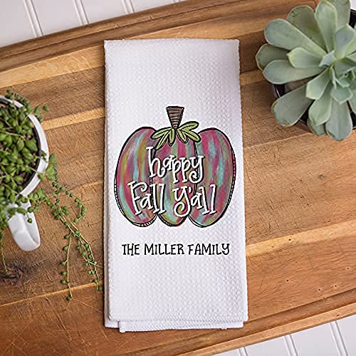 Custom Fall Waffle Weave Dish Towel - Personalized Kitchen Decor for Autumn