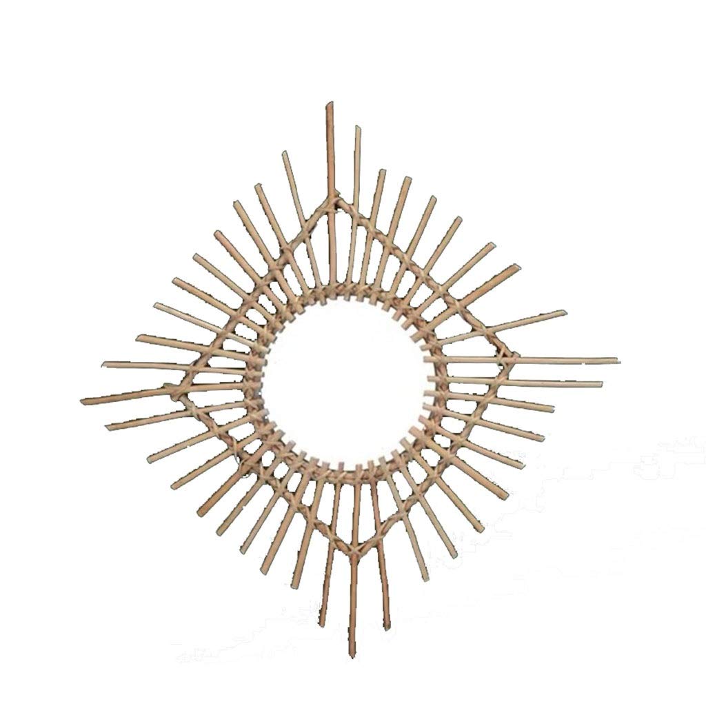 Boho Rattan Wall Mirror - 16 Inch Sunflower Design Vintage Rustic Decor for Bedroom, Living Room & Nursery | Perfect for Farmhouse, Coastal & Bohemian Home Decor (Color: K104)
