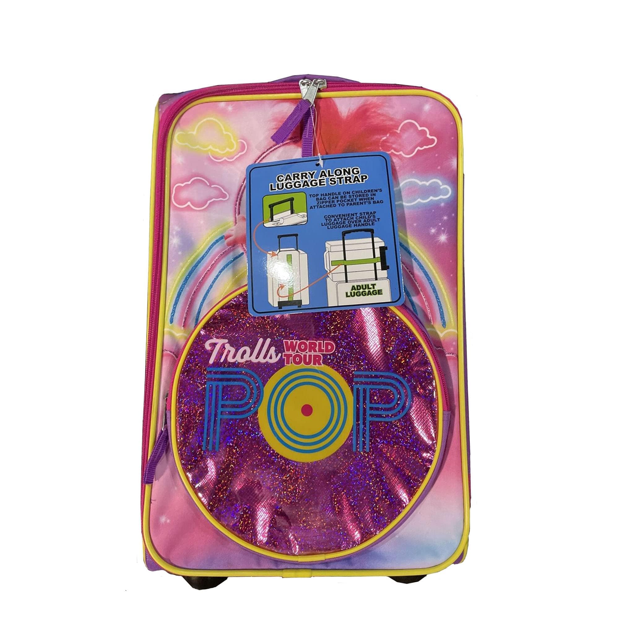 Trolls World Tour 18 Inch Softside Wheeled Carry-On Luggage - Lightweight Rolling Suitcase for Kids Travel, School Trips & Family Vacations