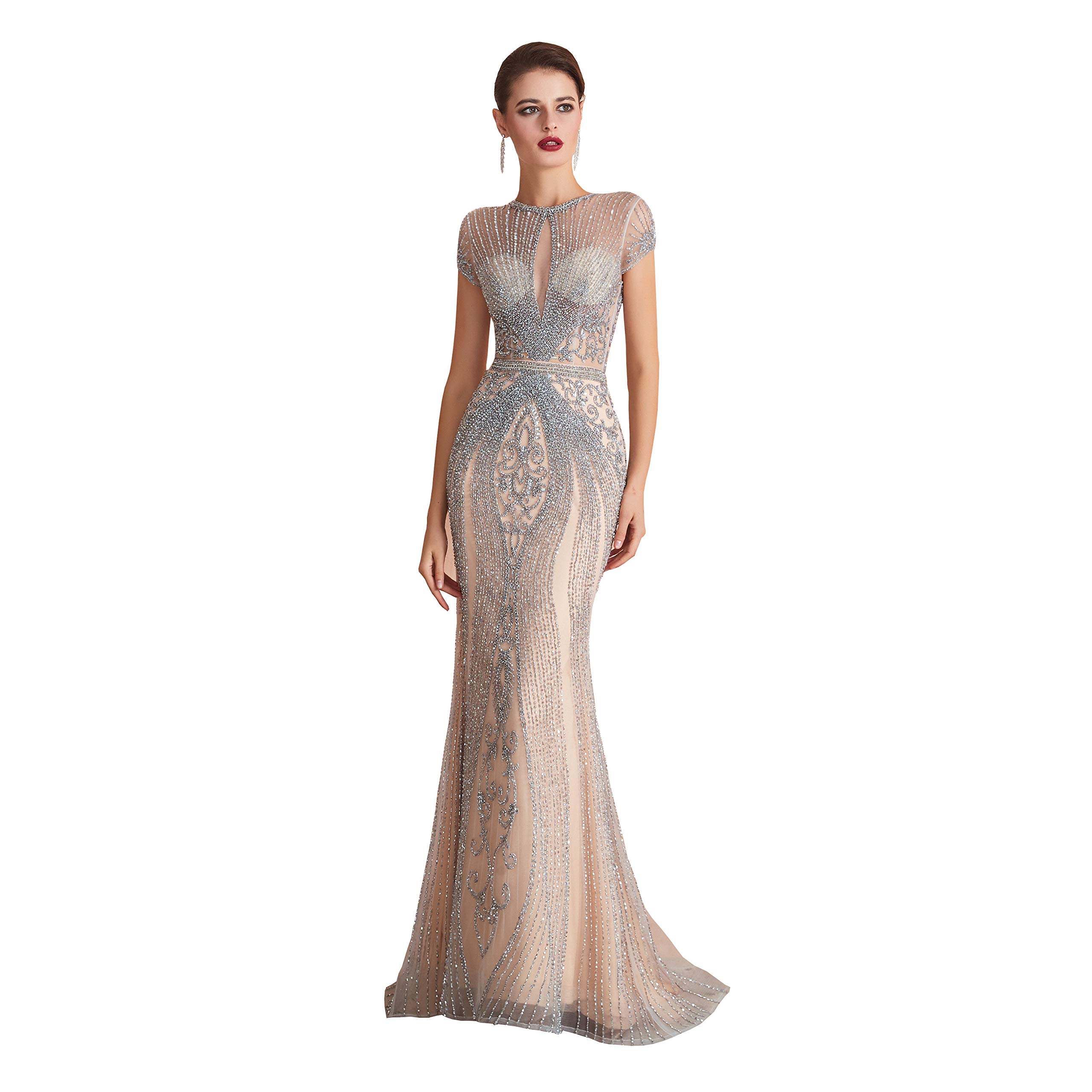 Elegant Trumpet Mermaid Evening Dress for Women - Crystal Embellished Prom Gown, Sexy See-Through Wedding Dress for Formal Parties, Red Carpet Events & Special Occasions