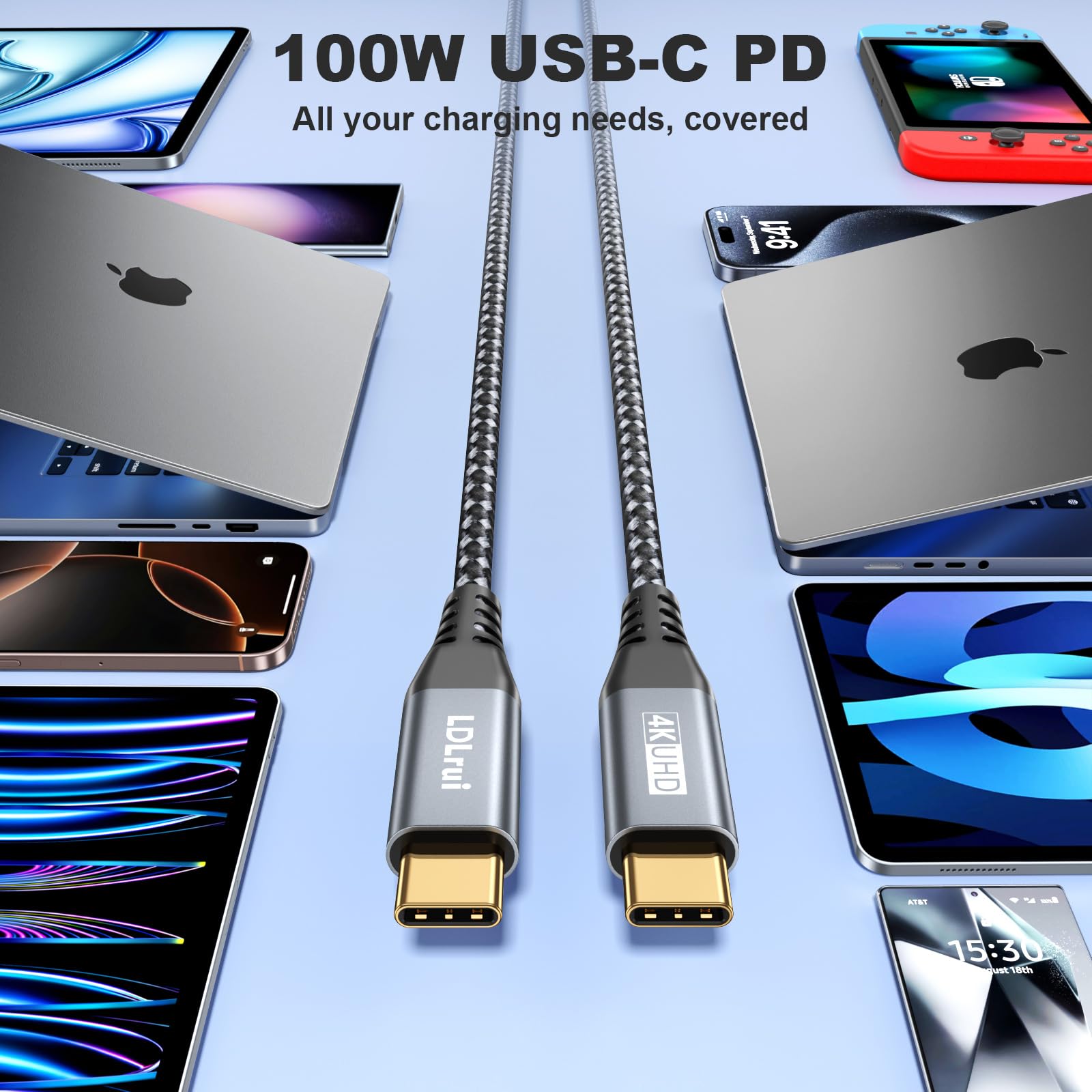 LDLrui USB C to USB C 3.2 Gen 2x2 Cable [6ft 2Pack] - 100W PD Fast Charging, 20Gbps Data Transfer & 4K Video Output - Compatible with MacBook Pro, Samsung Galaxy S22/S21, USB-C Monitors - Perfect for Home Office, Gaming & Travel Charging