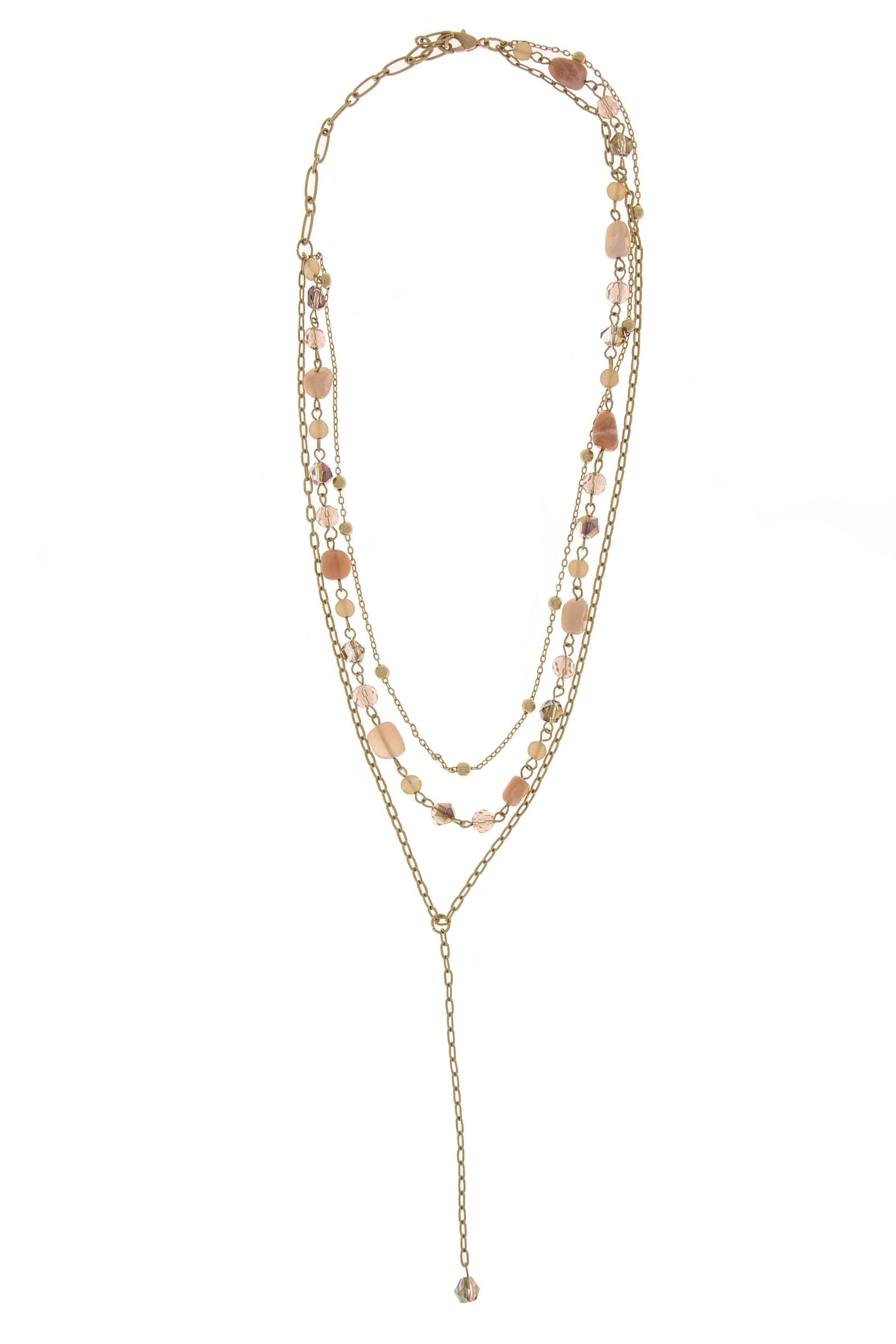 Elegant Multi-Layer Gold Chain Beaded Quartz Drop Necklace for Women - Perfect for Parties, Weddings & Evening Events