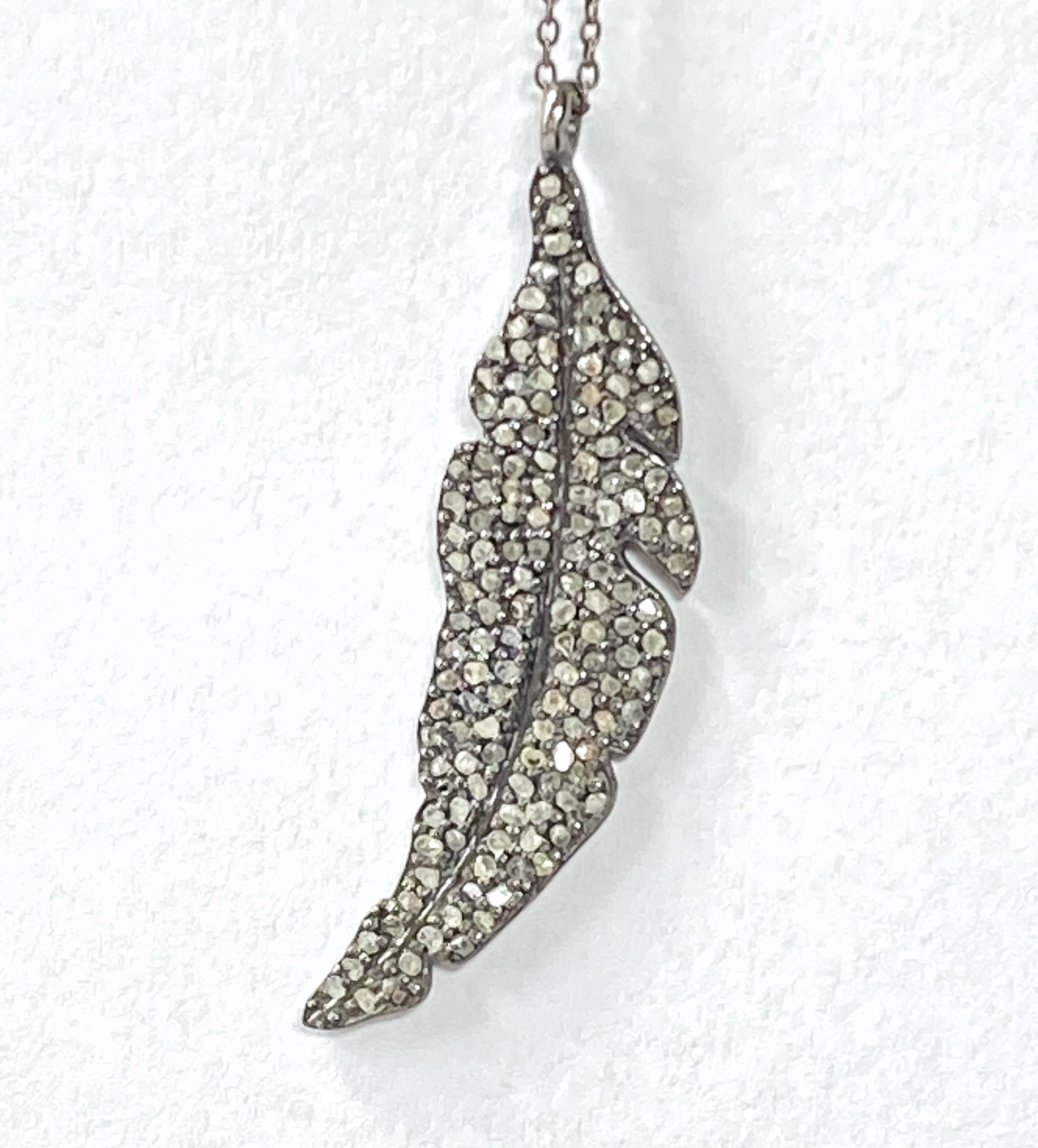 Pave Diamond Feather Pendant Necklace - 925 Sterling Silver with Oxidized Finish | Elegant Jewelry Gift for Women, Perfect for Weddings, Anniversaries & Special Occasions