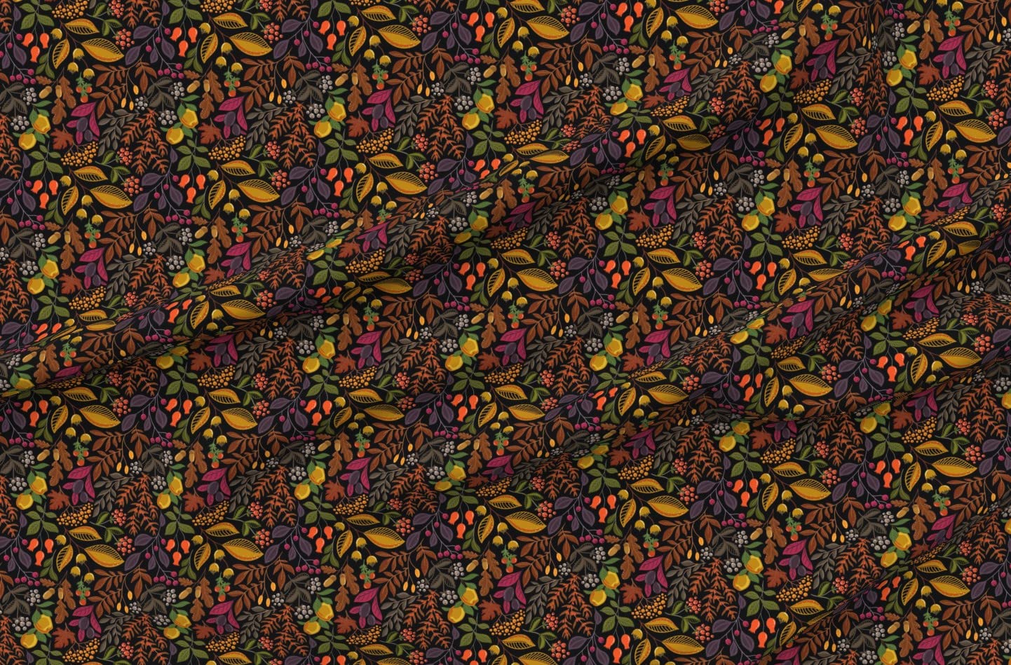 Autumn Fruits and Berries Printed Satin Fabric Fat Quarter - Premium Spoonflower Fabric for Sewing, Lining, Apparel, Fashion, Blankets & Home Decor - Perfect for DIY Crafts, Quilting, and Seasonal Decorations