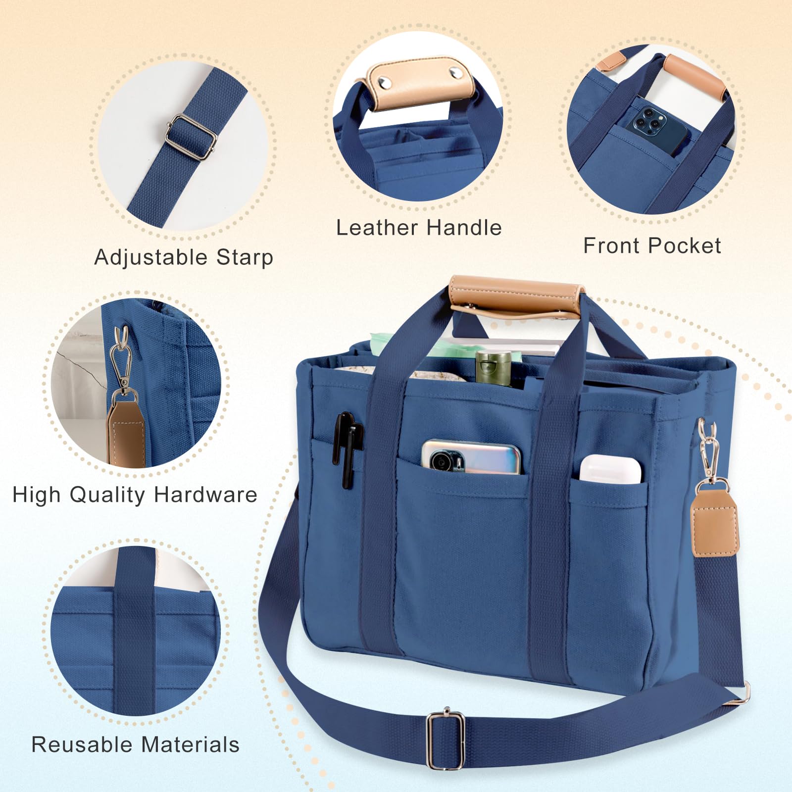 Stylish Multi-Pocket Canvas Tote Bag for Women - Large Capacity Reusable Handbag with Sturdy Handles | Perfect for Work, Travel, Shopping & Beach Days