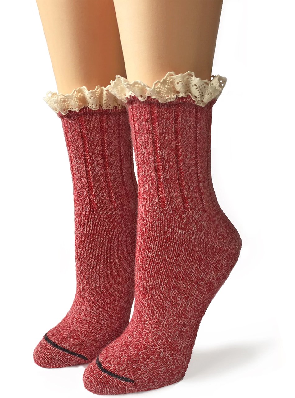 Premium Alpaca Wool Socks for Women - Soft & Warm Warrior Alpaca Socks with Lace Trim - Perfect for Hiking, Winter & Cozy Home Wear