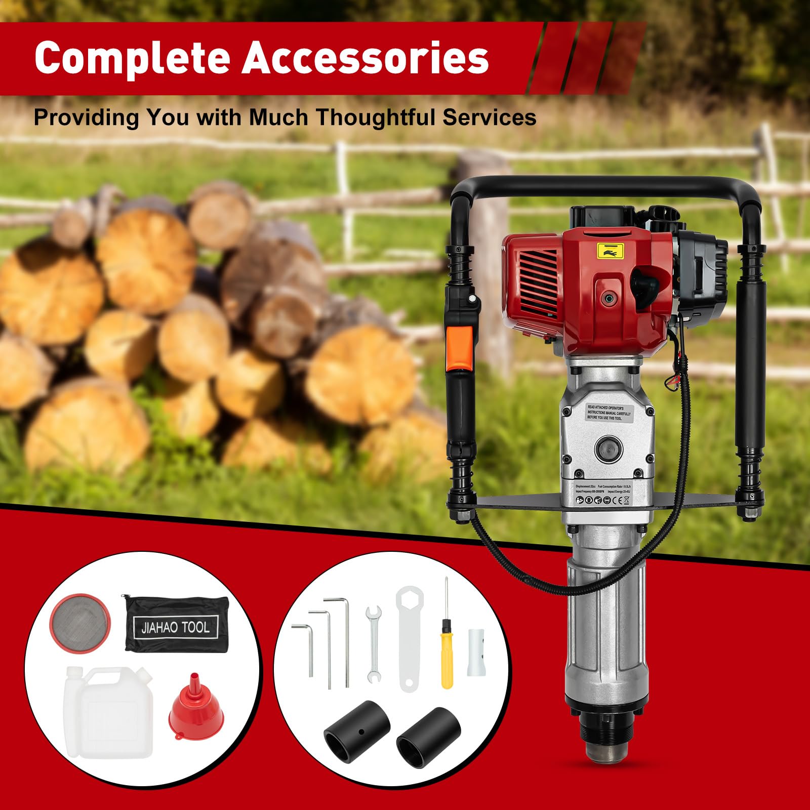 52CC 2-Stroke Gas T Post Driver Hammer - Portable Gasoline Powered Pile Driver for Fencing & Construction - US Stock - Ideal for Farm, Ranch, and Garden Fence Installation