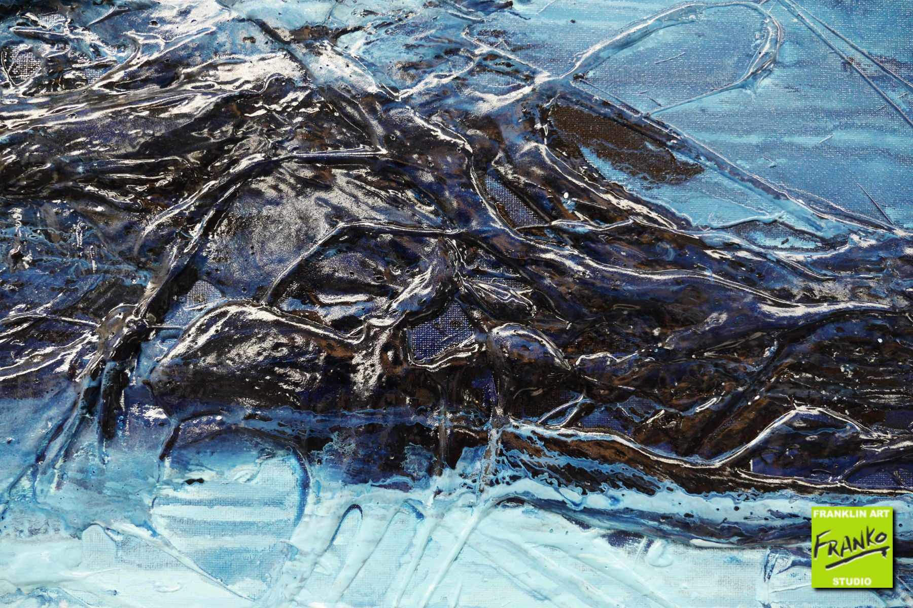 Bluey Blue 160cm x 60cm Blue White Textured Abstract Canvas Wall Art - Modern Home Decor for Living Room, Bedroom & Office