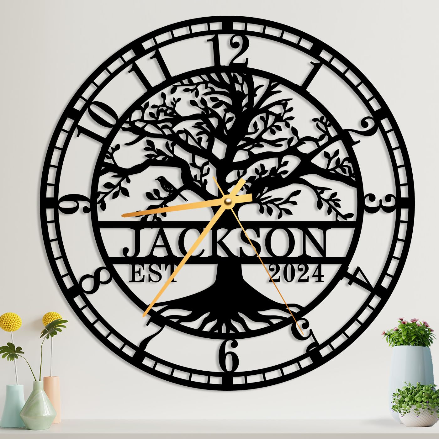 Personalized Tree of Life Wall Clock - Custom Family Name & Established Date Large Silent Non-Ticking Wall Art - Perfect for Home Decor, Living Room, Bedroom & Housewarming Gifts