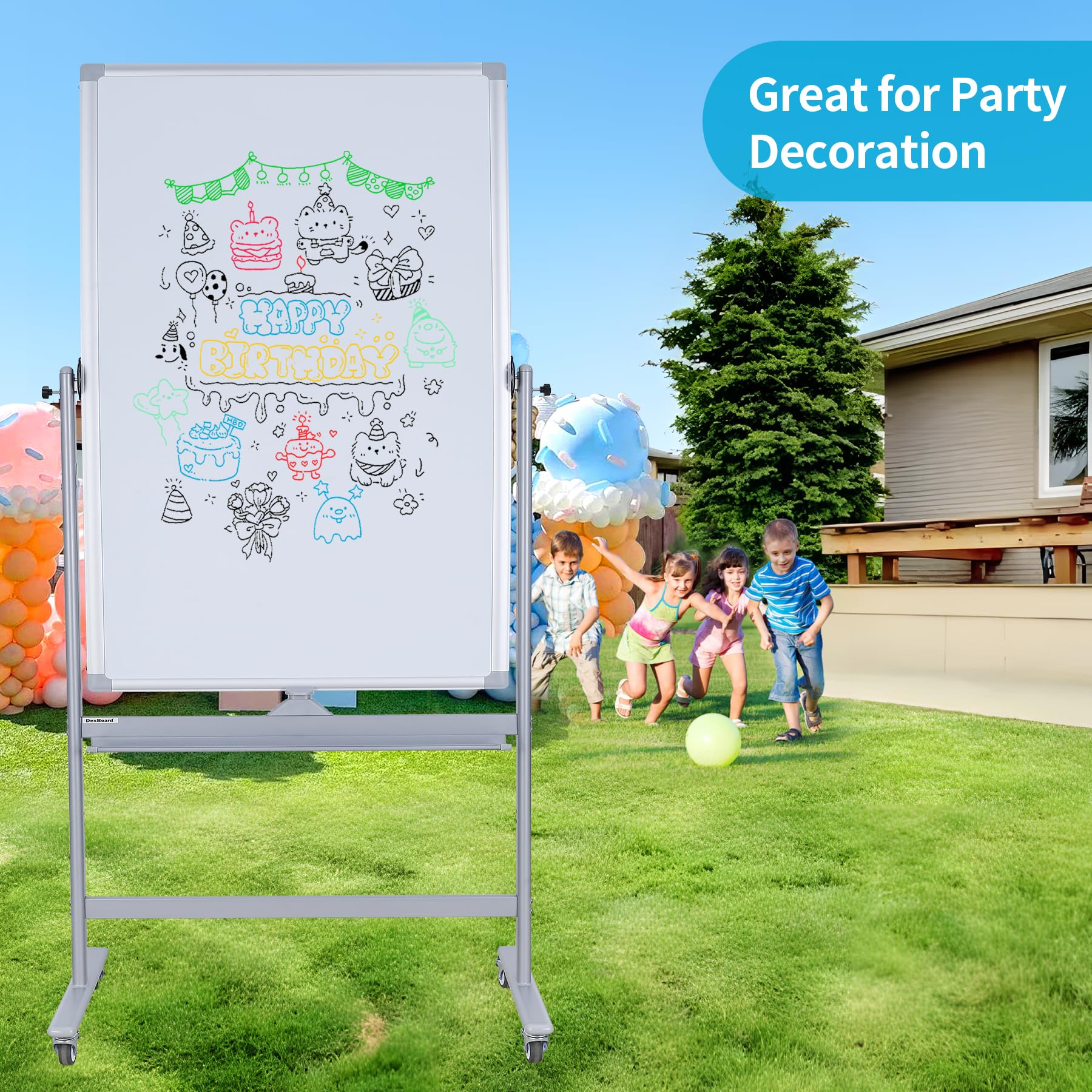 Double-Sided Magnetic Whiteboard with Wheels - 40