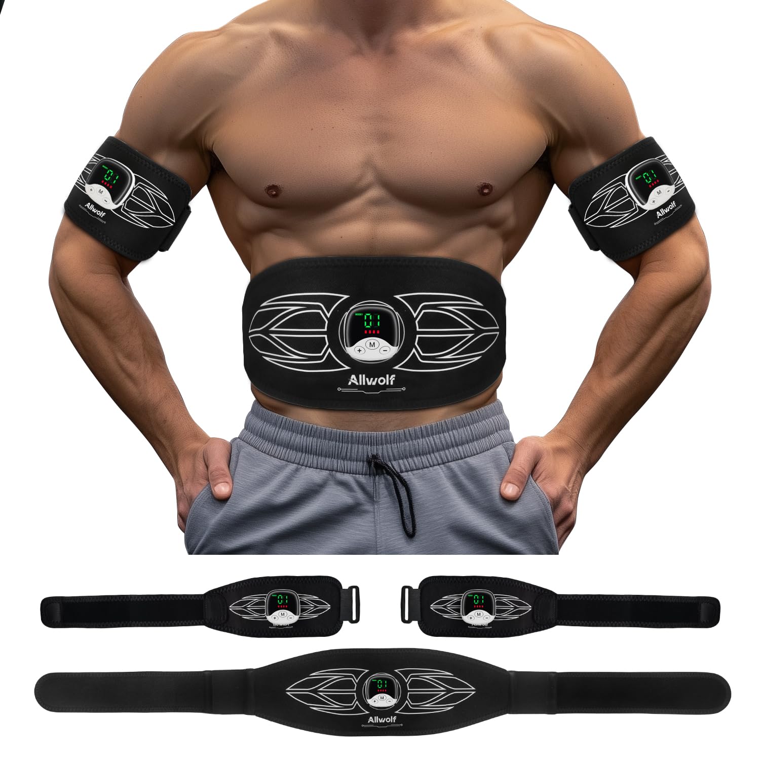 Ab Stimulator Muscle Toner - EMS Abdominal Toning Belt for Men & Women | Black | Workout & Fitness Training Device for Home Gym & Office Use