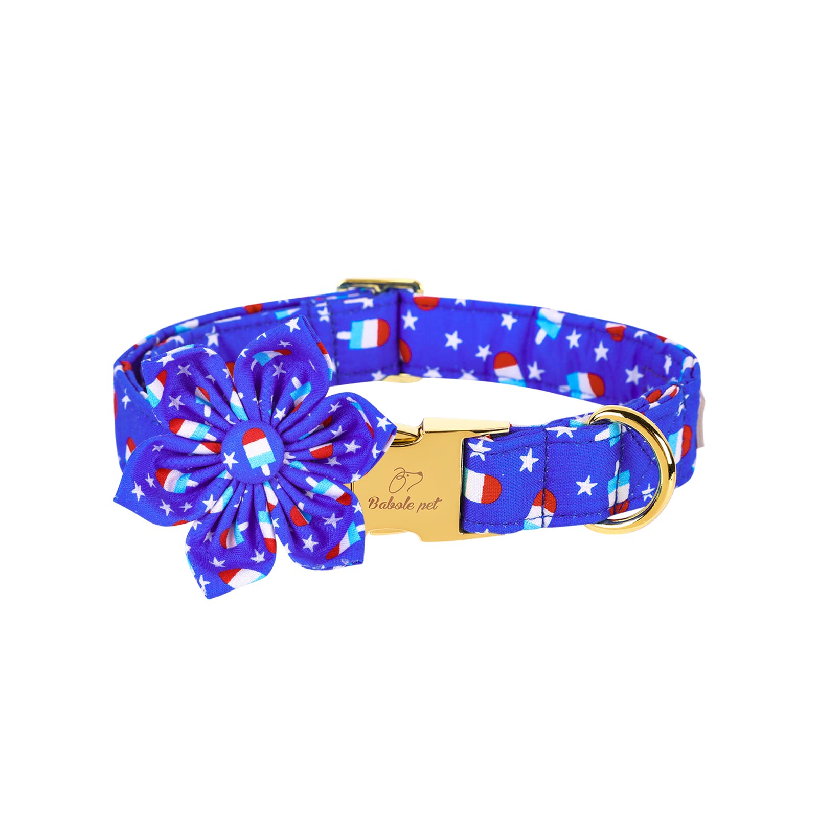 4th of July Dog Bow Tie Collar - Patriotic American Flag Pet Accessory for Small, Medium & Large Dogs - Adjustable Metal Buckle Collar with Popsicle & Blue Flower Design - Perfect for Independence Day Celebrations, Pet Parades & Photo Shoots