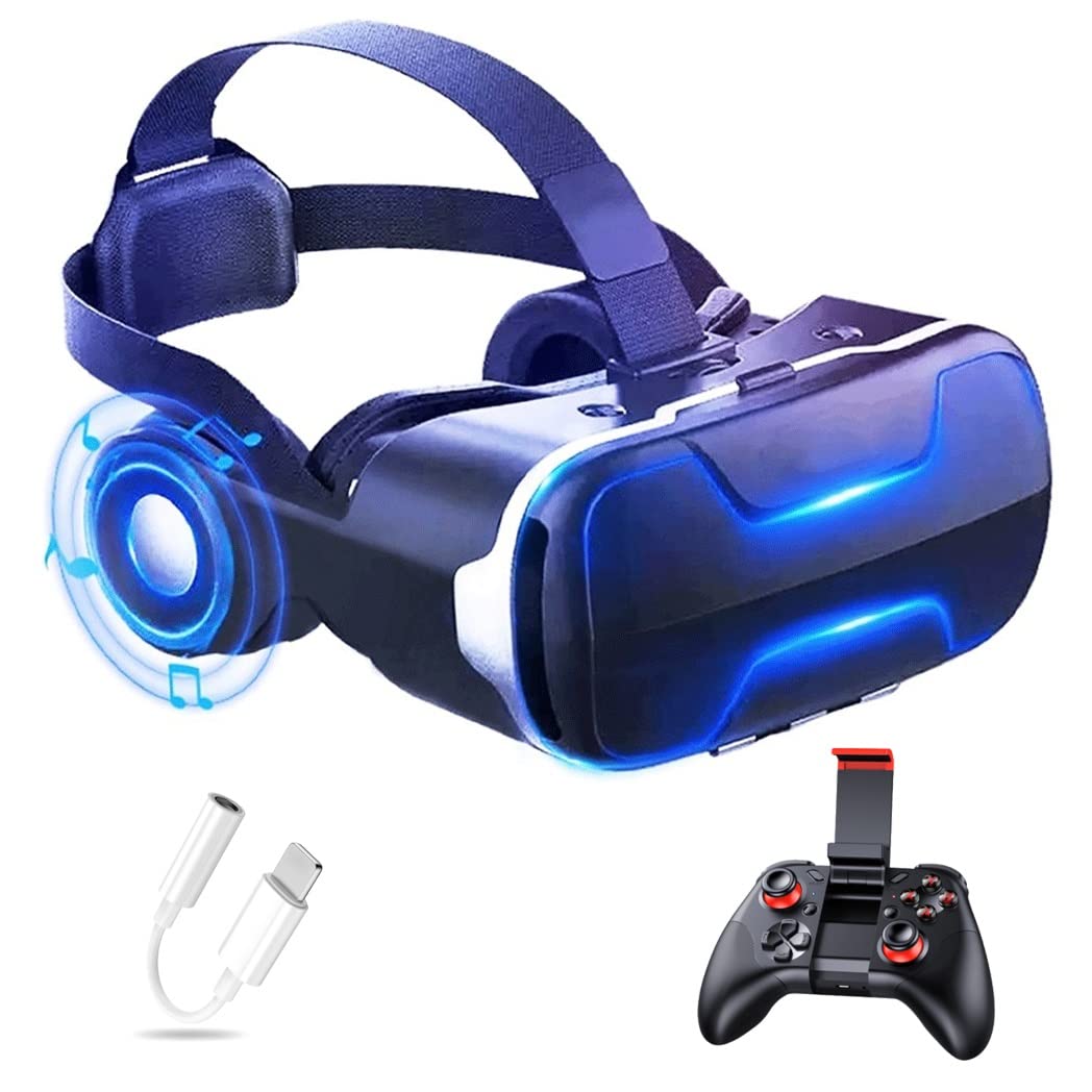 JYMYGS 3D VR Headset with Bluetooth Controller - Compatible with iPhone 13 Pro Max/13 Pro/13/12/11, Samsung Galaxy S21, Huawei & Xiaomi Series (Android) - Immersive Virtual Reality Gaming & Movie Experience