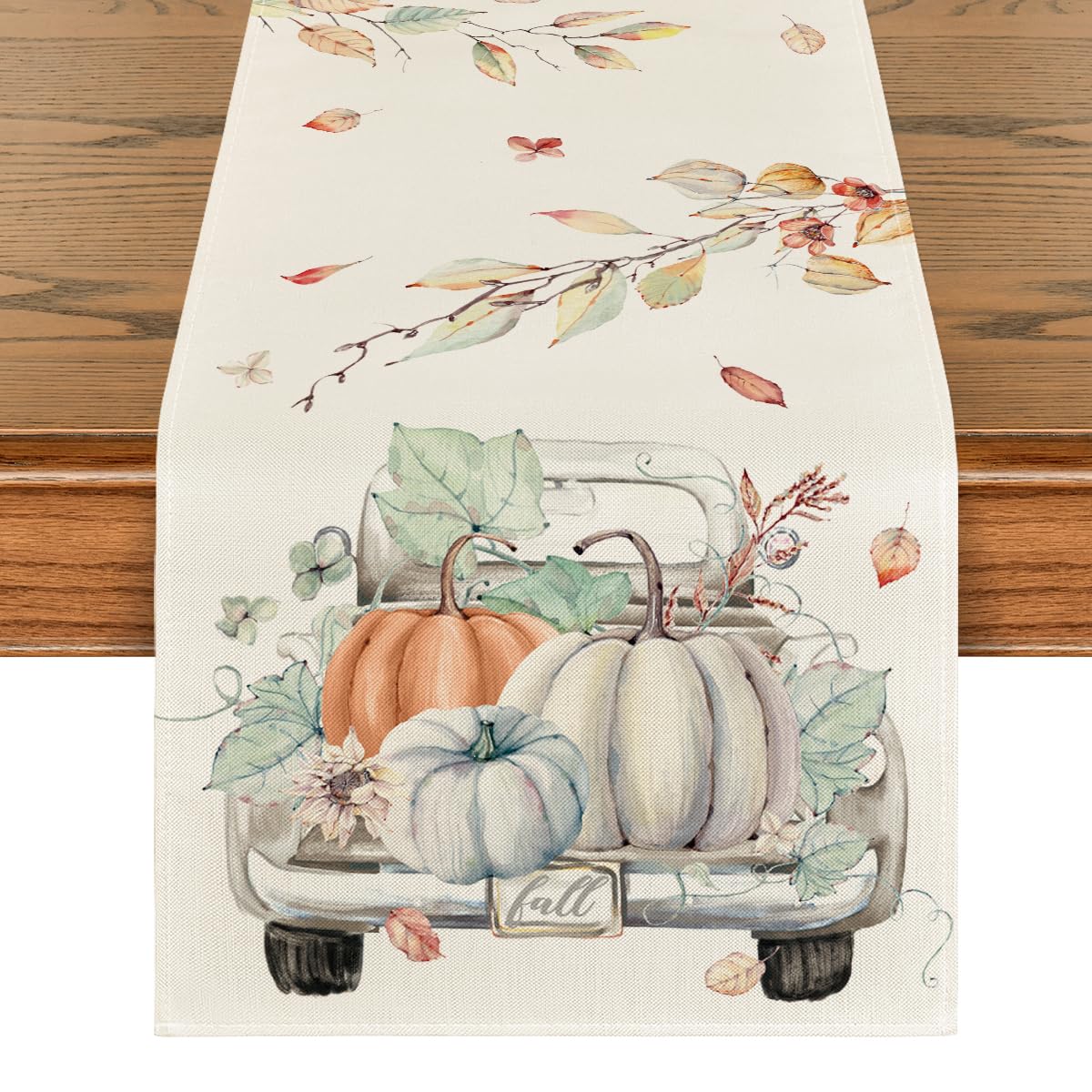 Artoid Mode Pumpkins Truck Leaves Fall Table Runner - 13x108 Inch Seasonal Autumn Kitchen & Dining Table Decoration for Home, Thanksgiving & Halloween Party Decor | Perfect for Farmhouse, Rustic & Cozy Home Décor