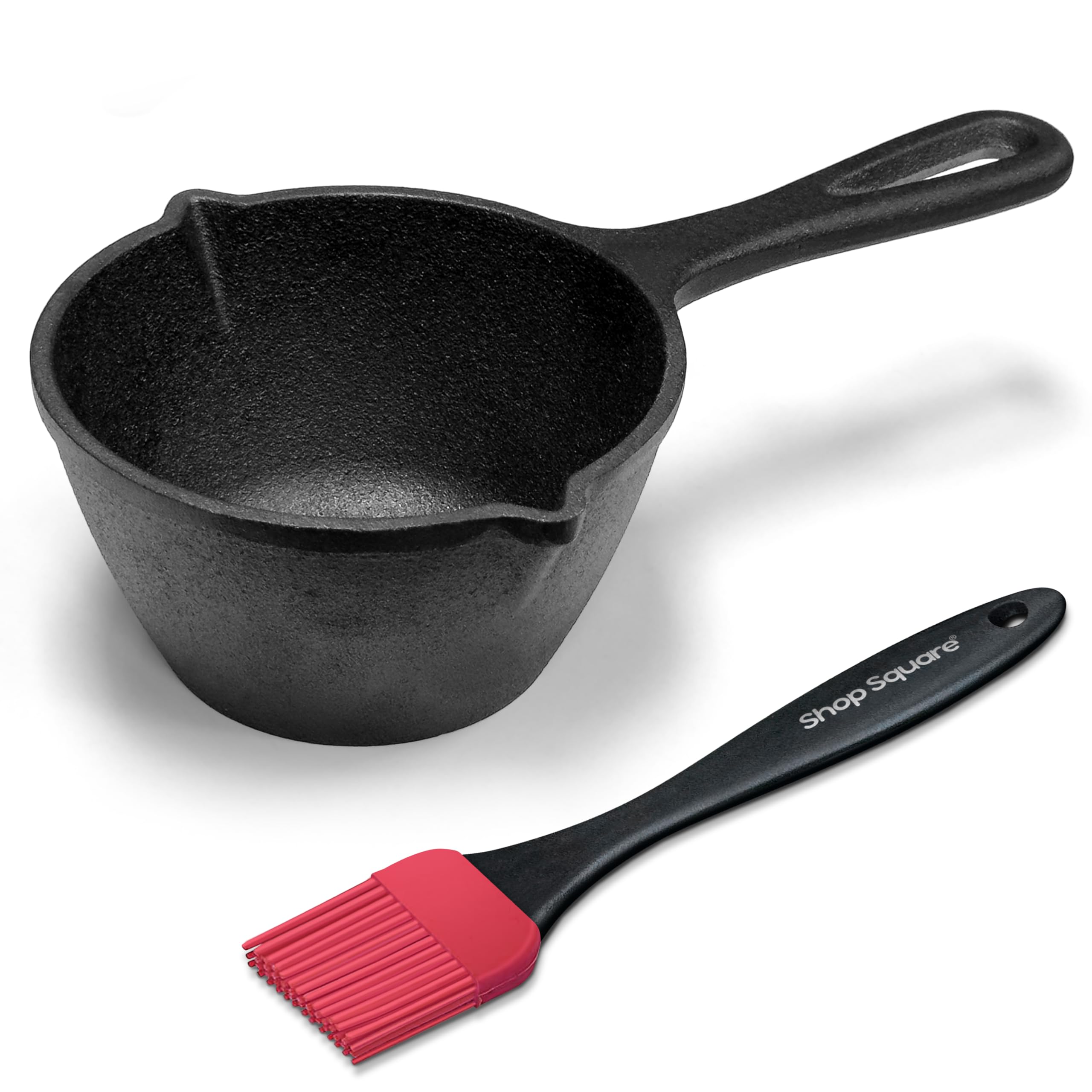 15 Oz Small Cast Iron Basting Pot with Silicone BBQ Brush – Durable Cast Iron Saucepan for Grilling, Smoking, Butter Melting – Perfect for Outdoor Cooking, Camping & Kitchen Use