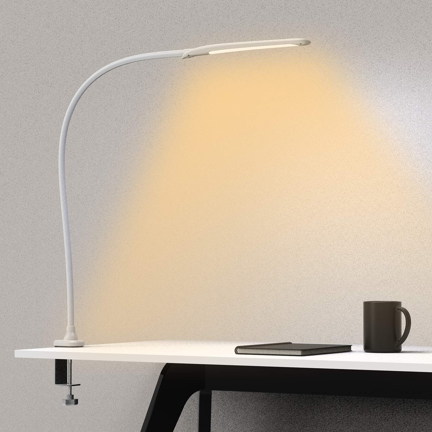 YOUKOYI LED Clamp Desk Lamp - 10 Brightness Levels & 3 Color Modes Adjustable, Stepless Dimming Eye-Caring Light for Home Office, Reading, Studying, Crafting, and Workspace Lighting