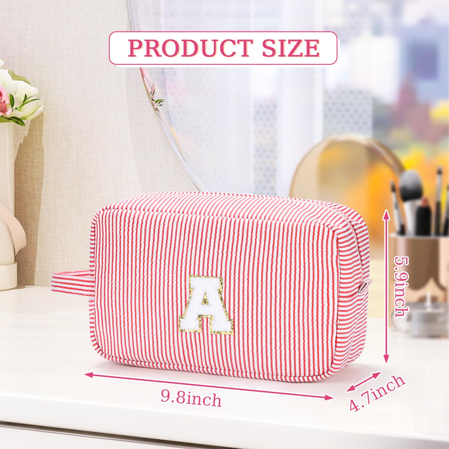 Personalized Initial Cute Pink Large Makeup Bag with Zippered Pocket - Waterproof Cosmetic & Toiletry Organizer for Travel, Gym, and Daily Use - Etercycle Makeup Case Bag
