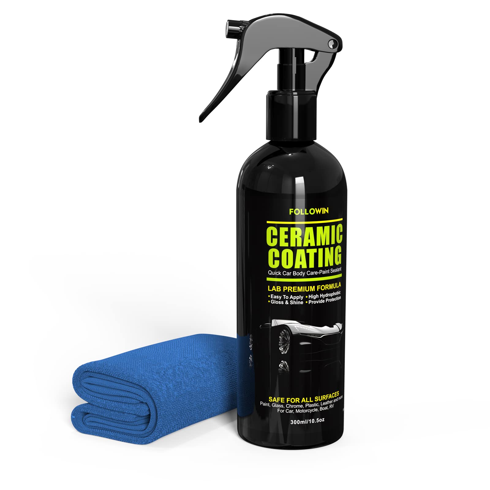 Quick SiO2 Ceramic Coating for Cars - Rapid Ceramic Paint Sealant Kit with High Hydrophobic Protection | Gloss & Shine Top Coat for RV, Car, Motorcycle & Boat | Long-Lasting 10.5oz Detail Protection Spray | Perfect for Detailing, Showroom Finish & Weather Protection
