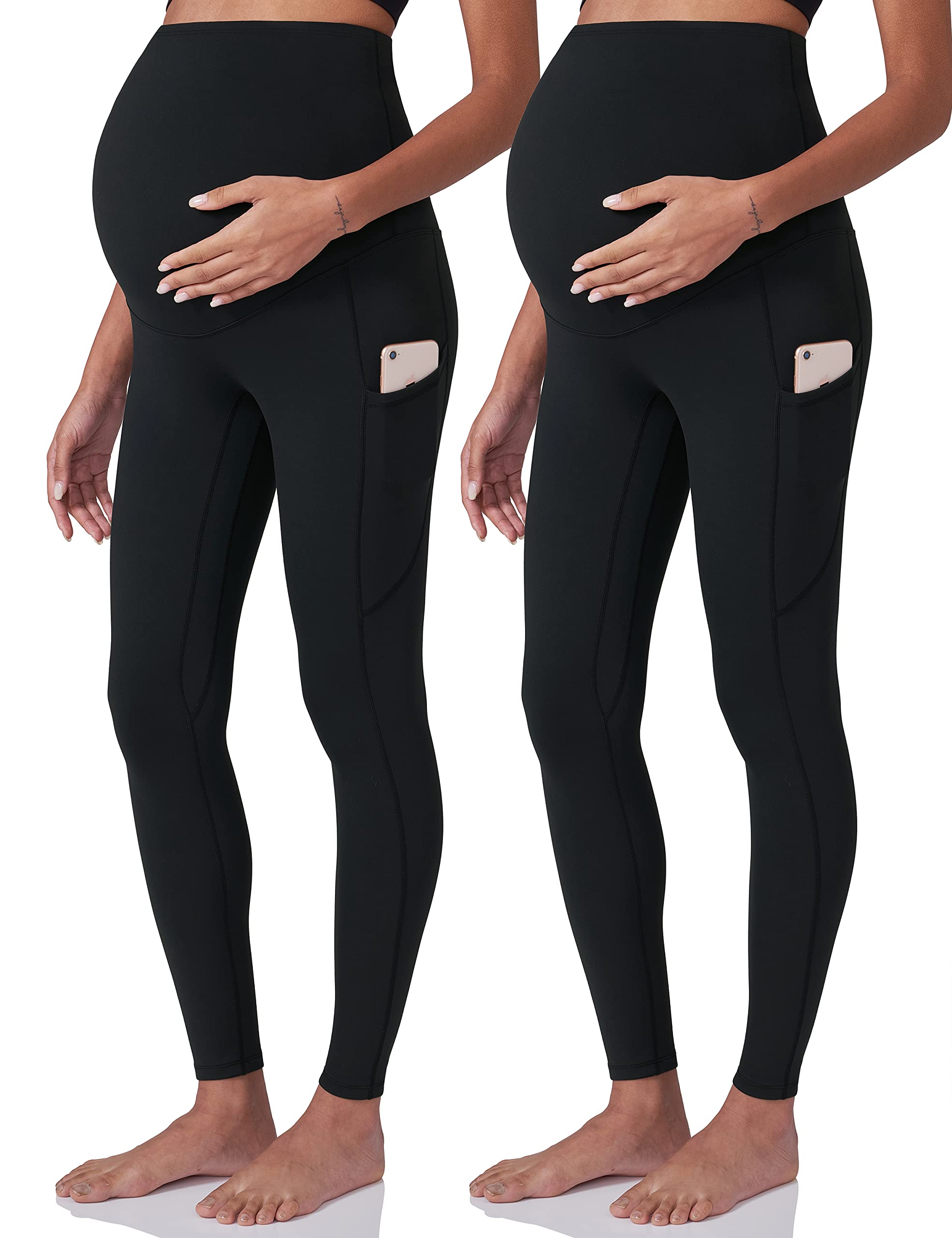 POSHDIVAH Women's Maternity Yoga Pants - Over The Belly Pregnancy Workout Leggings with Pockets - Soft Stretchy Activewear for Gym, Running & Office Wear