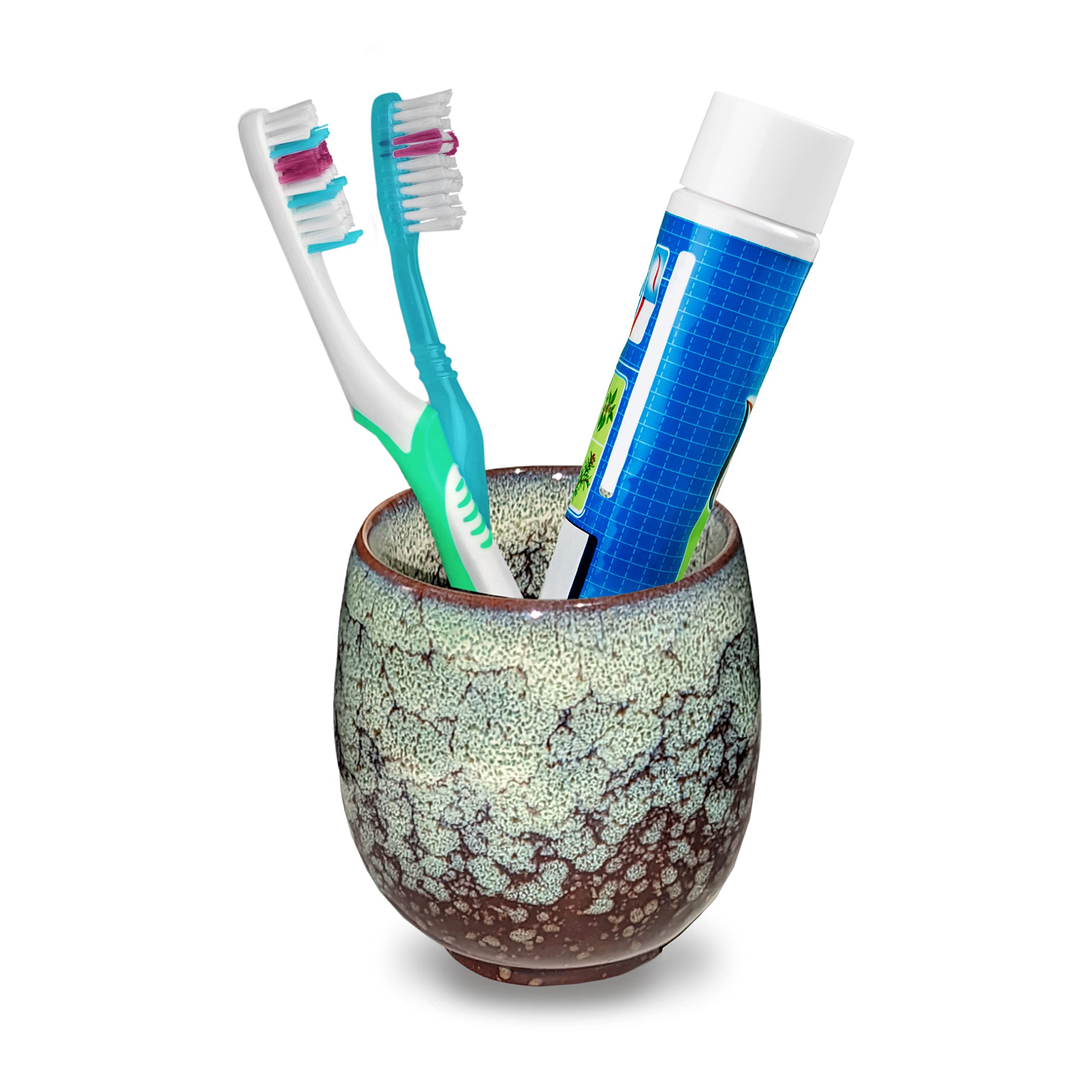 ArtOlo Sleek Ceramic Toothbrush Holder - Modern Bathroom Counter Organizer & Vanity Storage - Durable Green Decorative Bathroom Accessories for Home, Hotel, or Spa Use