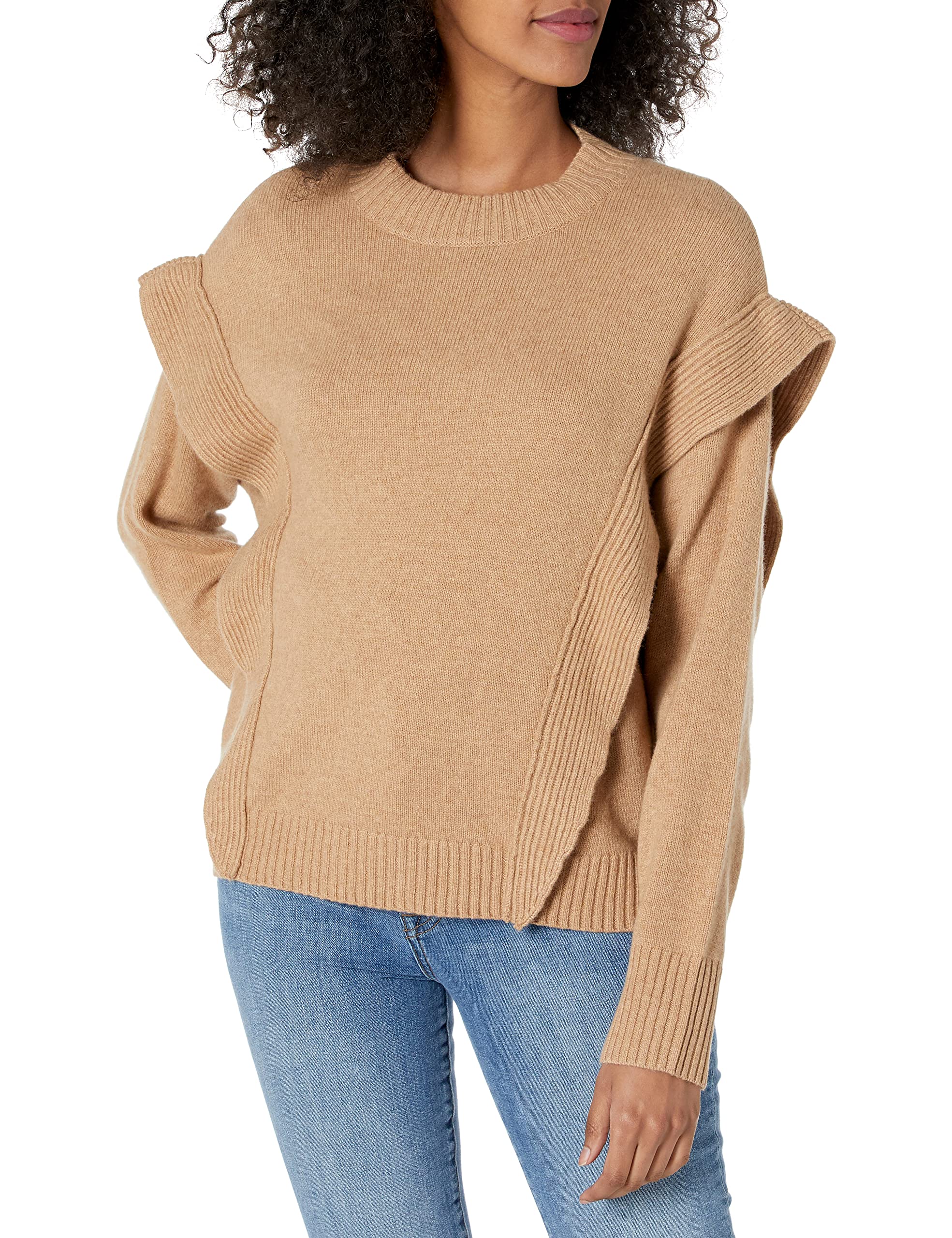BCBGMAXAZRIA Women's Long Sleeve Ruffle Sweater - Soft Knit Pullover for Fall & Winter - Perfect for Office, Date Night & Holiday Parties