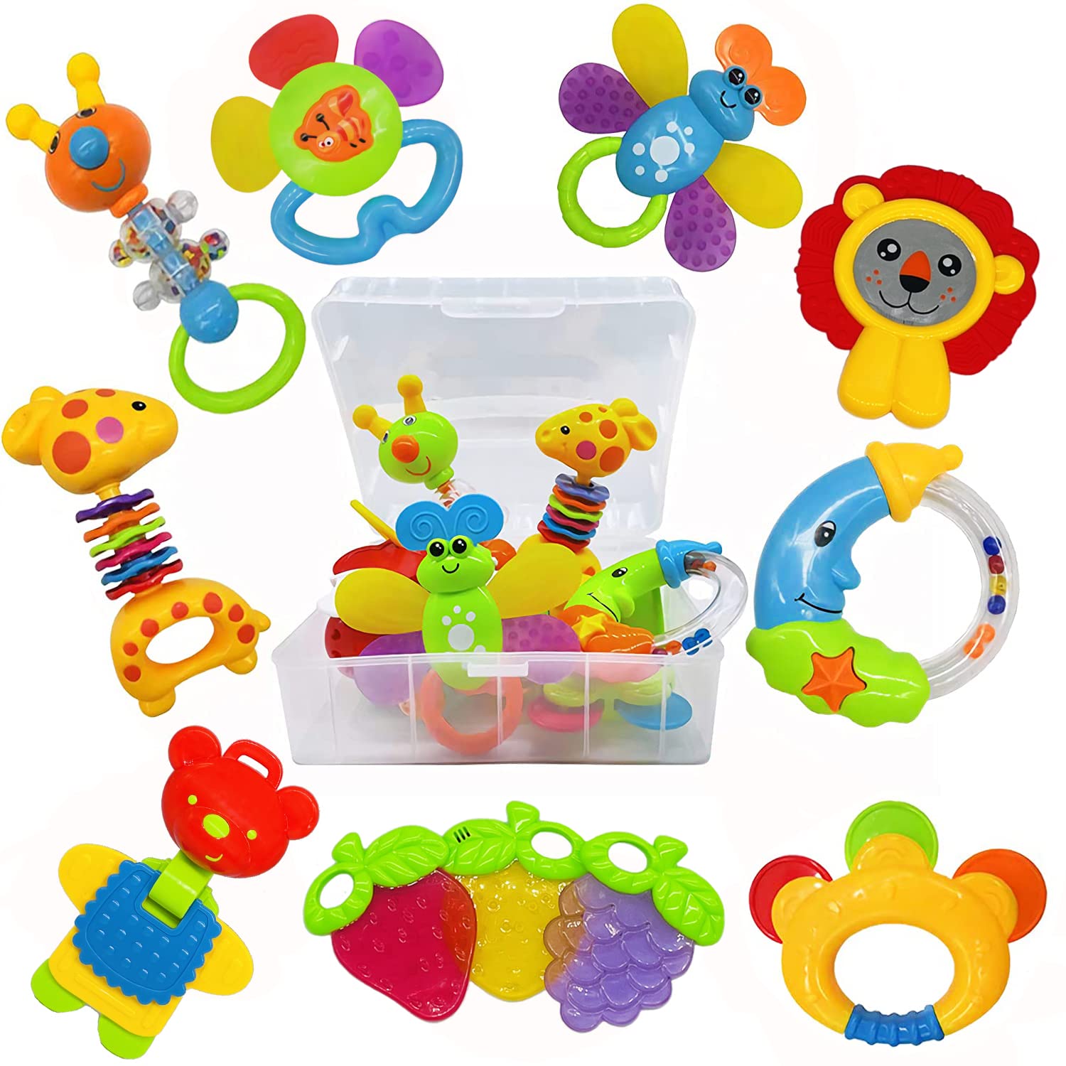 AIVIAI Baby Toys 0-6 Months - Soft Infant Rattles & Teether Toy Set with Storage Box, Musical Newborn Toys for Boys & Girls (11pcs) - Perfect for Early Development, Sensory Play & Baby Shower Gifts