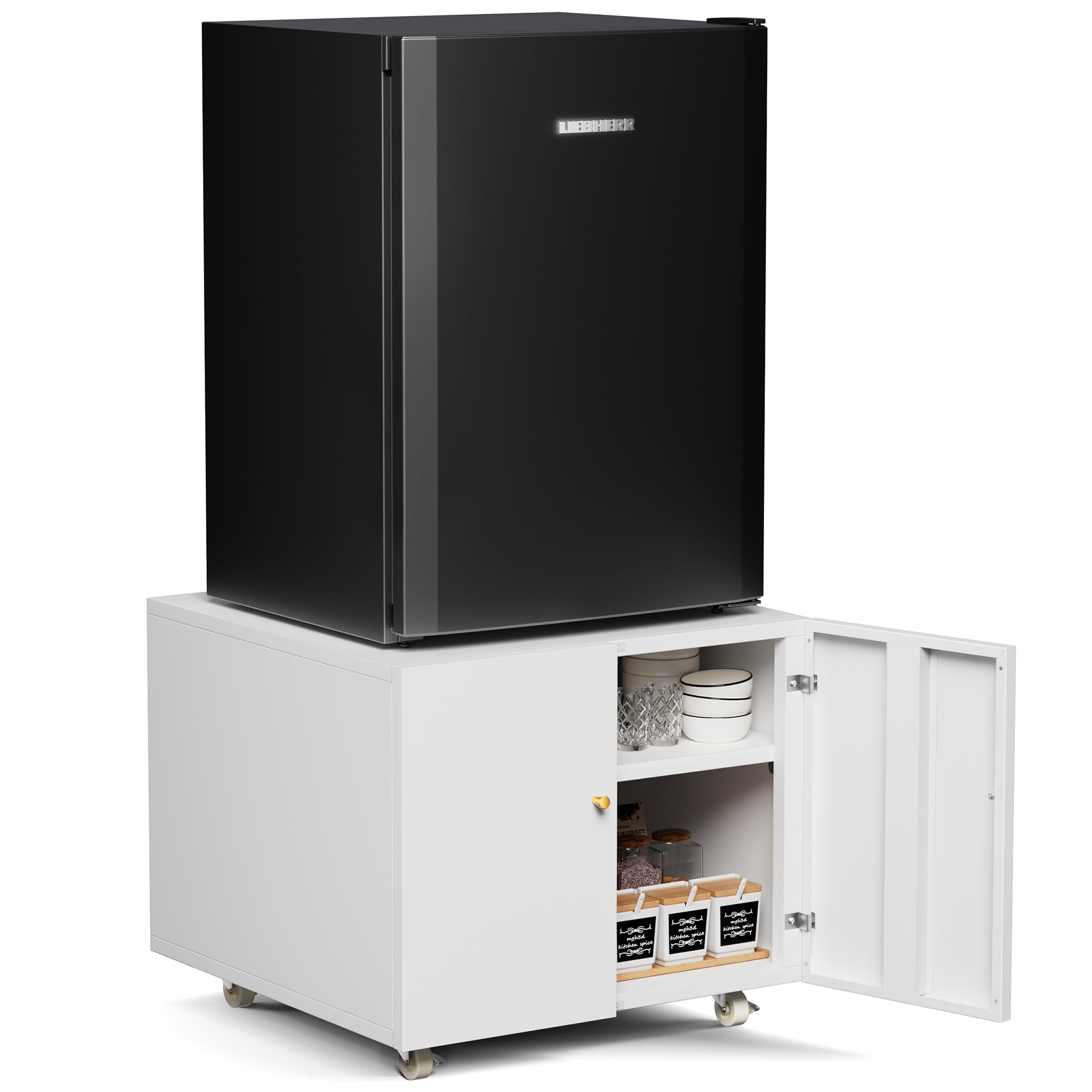 INMOZATA Adjustable Metal Fridge Stand with Storage Shelves & Wheels - 17.72