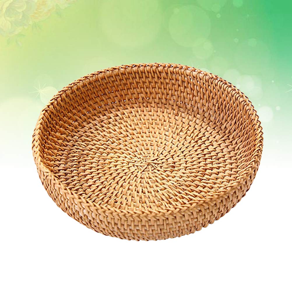 VOSAREA Natural Rattan Storage Box - Round Serving Tray, Snack Bowl & Candy Dish - Multifunctional Home Organizer for Kitchen, Living Room & Dining Table Decor