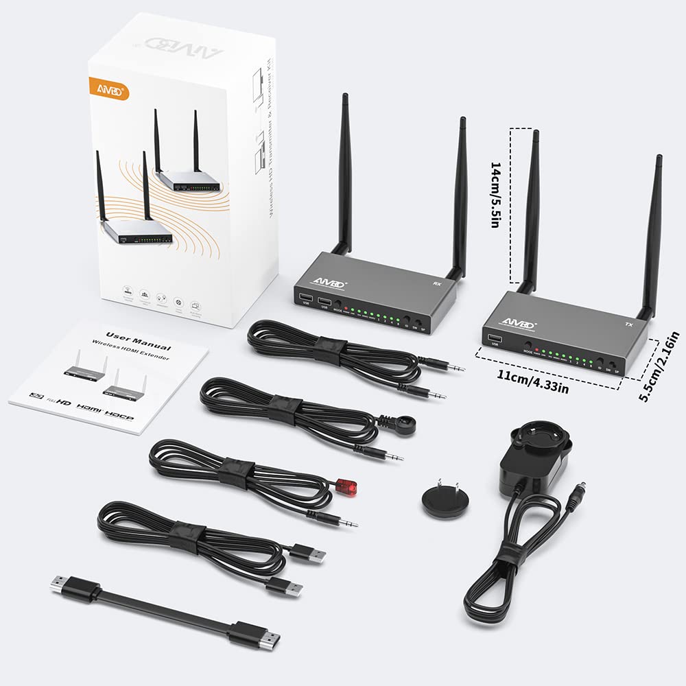 TIMBOOTECH Wireless HDMI Transmitter and Receiver 820FT - 1080P HD Video & Audio Extender for Live Streaming, Supports 8 Receivers with KVM, IR Remote & HDMI Loop Out - Perfect for Home Theater, Gaming, Presentations on TV/Projector/Monitor
