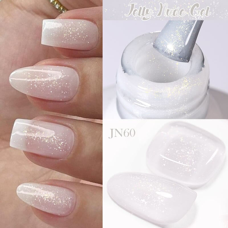 Glitter Nude Pink Jelly Nail Polish - 10ml Gel Nail Art Set (Shades JN51 & JN74) - Perfect for Manicures, Pedicures, and Nail Art Designs